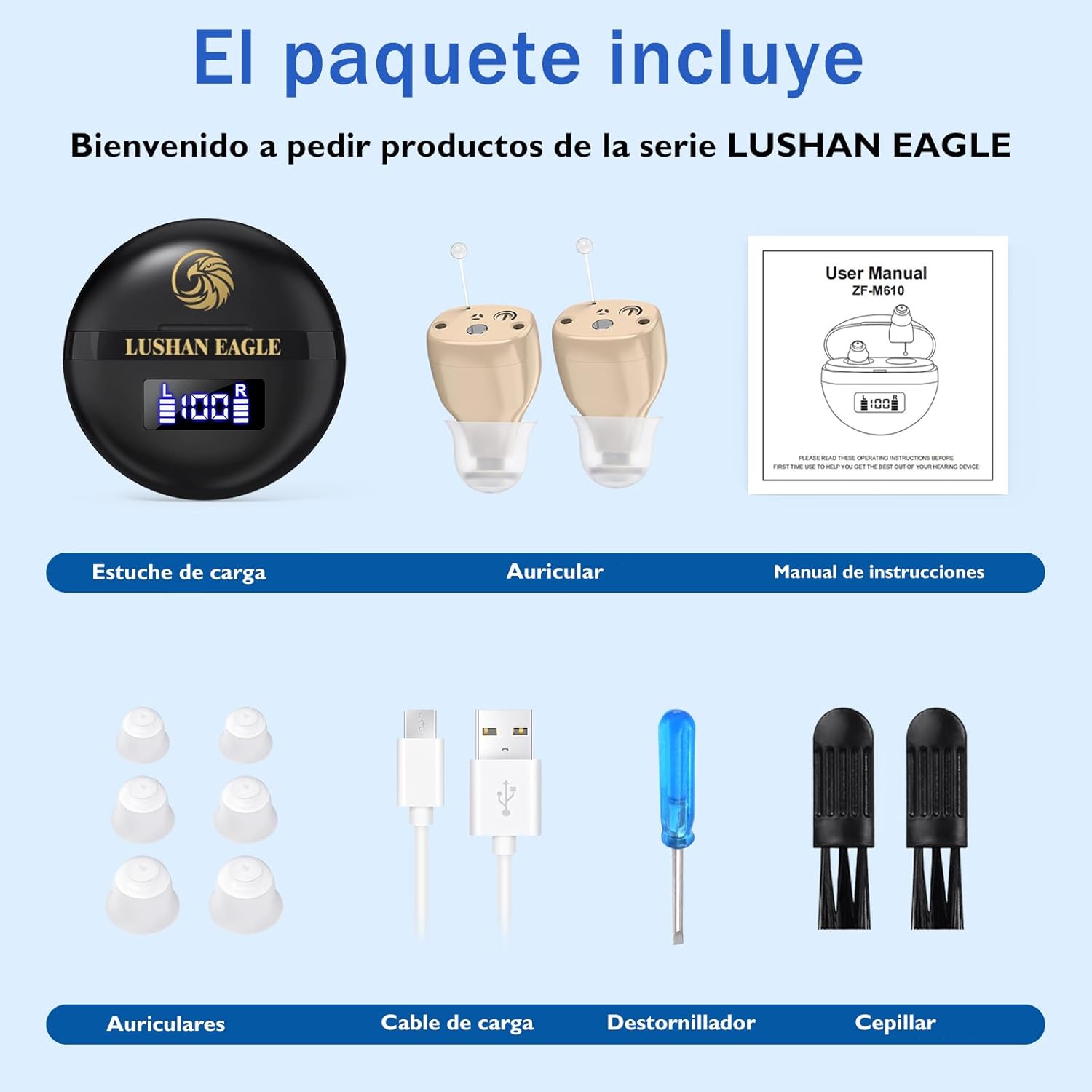 Imagen de Auriculares amplificados amplificador de sonido recargable mini portátil (Blanco)