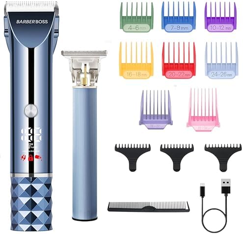 Imagen de Barberboss Cortadora de barba y cabello Turbo para hombre, recortadora inalámbrica LED, disco de cuchillas ajustable, carga rápida USB y juego peines, kit de cuidado personal para hombres