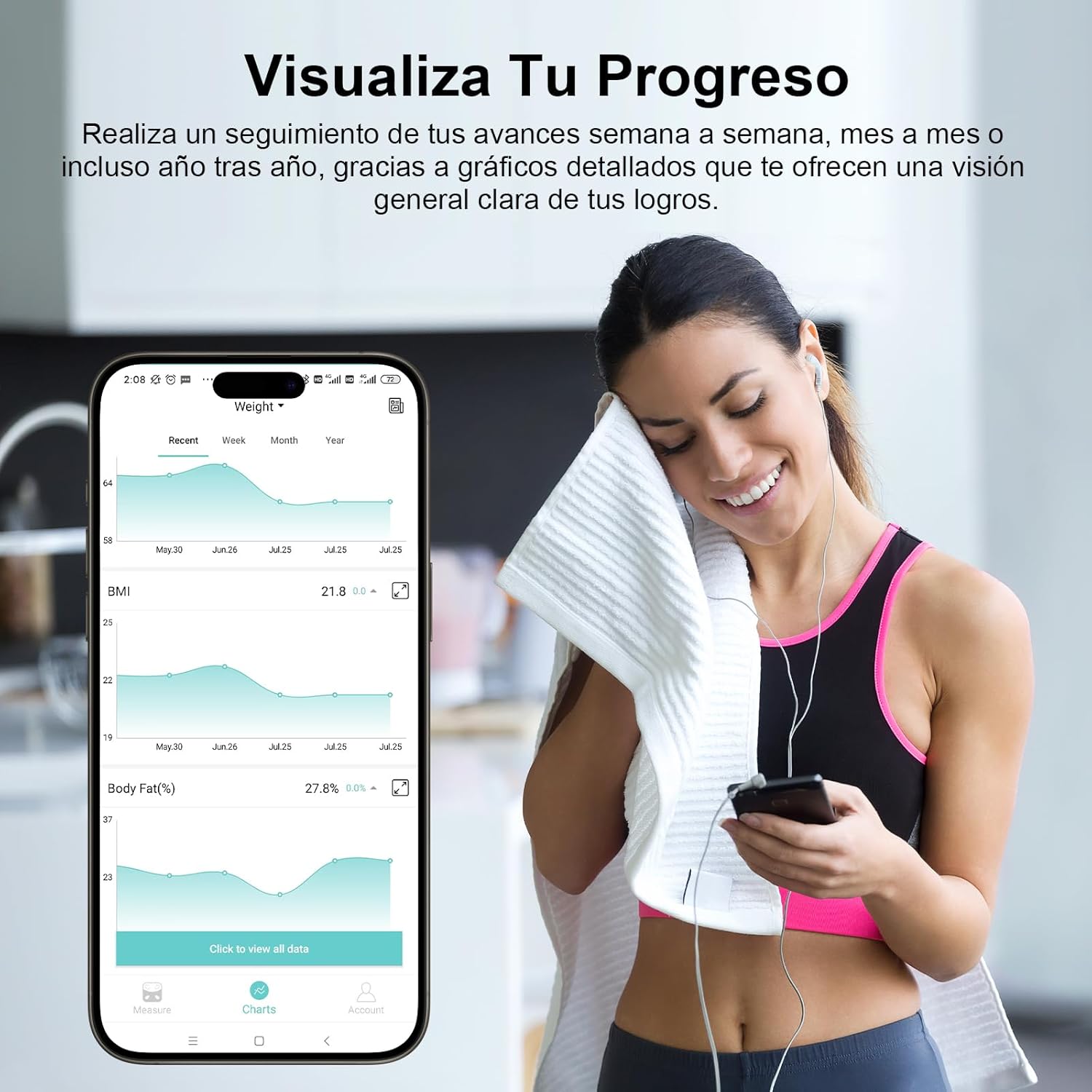 Imagen de Báscula Inteligente de Baño con 8 Electrodos, Báscula de Precisión Bioimpedancia, Básculas Digitales Baño, 18 Mediciones Esenciales, para Andriod y iOS