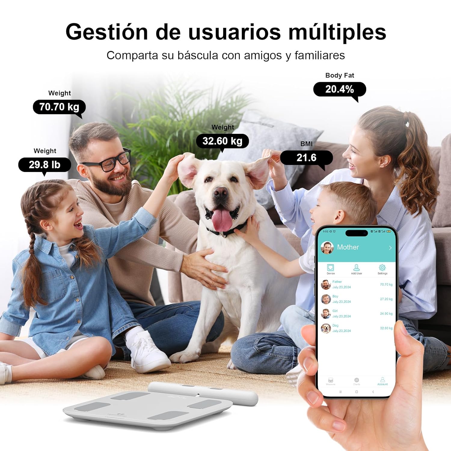 Imagen de Báscula Inteligente de Baño con 8 Electrodos, Báscula de Precisión Bioimpedancia, Básculas Digitales Baño, 18 Mediciones Esenciales, para Andriod y iOS