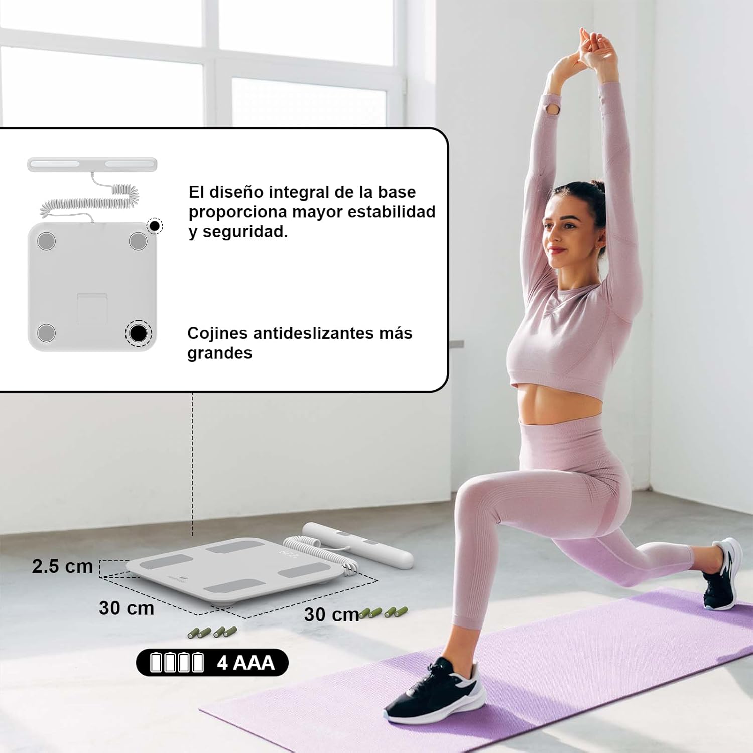 Imagen de Báscula Inteligente de Baño con 8 Electrodos, Báscula de Precisión Bioimpedancia, Básculas Digitales Baño, 18 Mediciones Esenciales, para Andriod y iOS