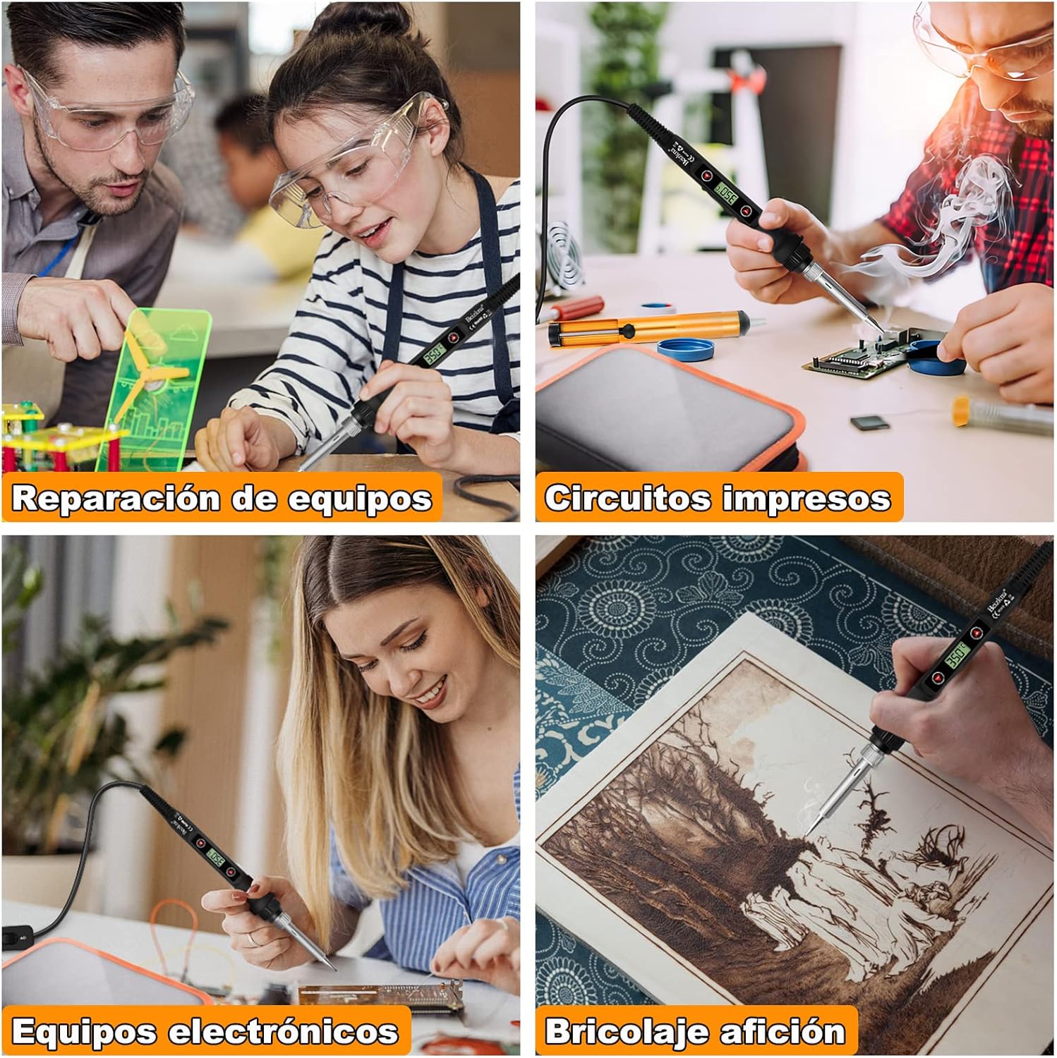 Imagen de Beizkna Soldador de estaño 80W Kit 13 en 1 Soldador Profesional con Temperatura Ajustable 180℃-520℃, 5pcs Puntas, Bomba Desoldadora, Soporte, Pinzas Antiestáticas, Alambre de Soldadura