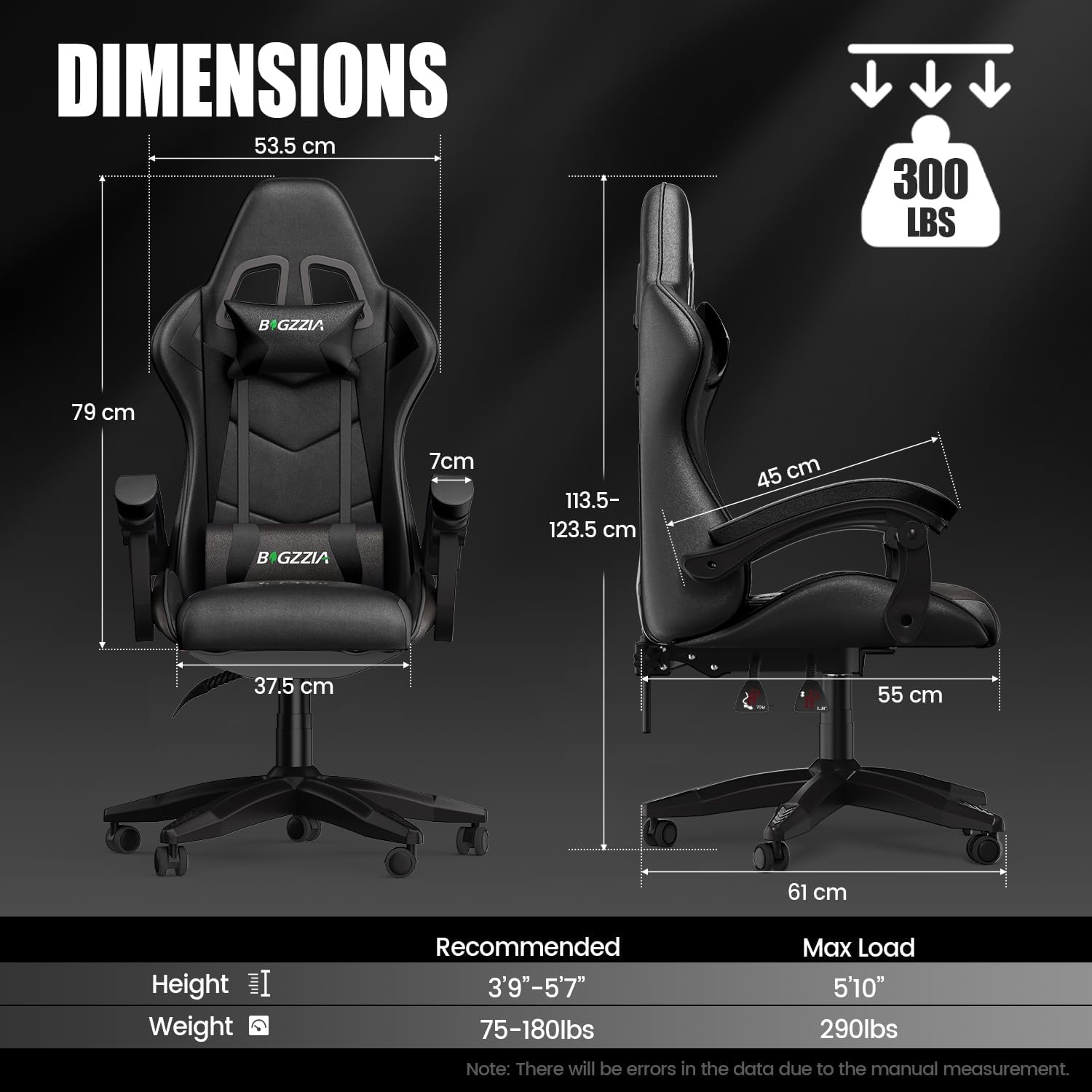 Imagen de bigzzia Silla Gaming,Silla Ergonómica de Oficina en Cuero PU,Regulable en Altura con Soporte Lumbar y Reposacabezas,Respaldo Reclinable 155°,Silla Gamer Adulto Niño(Negro)