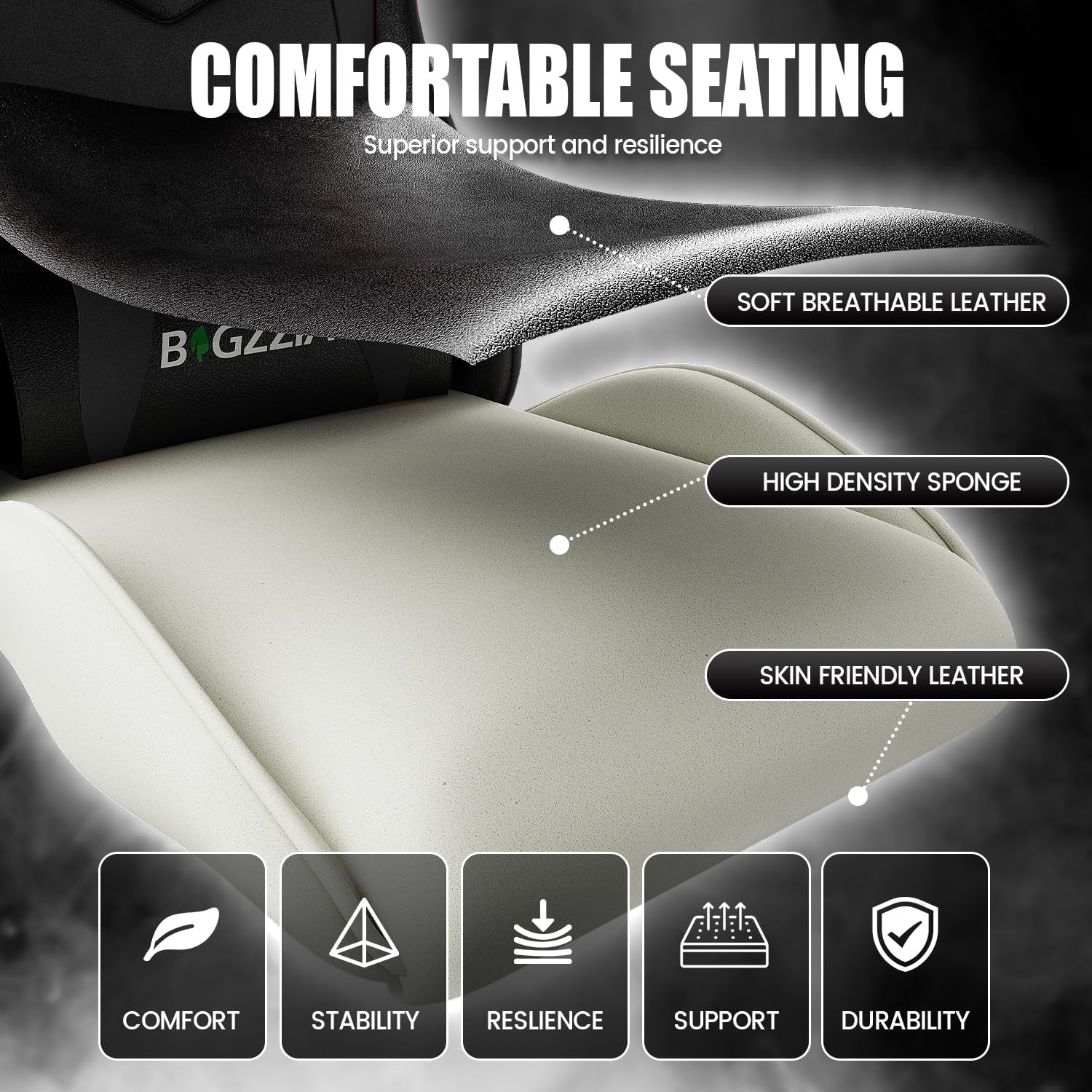 Imagen de bigzzia Silla Gaming,Silla Ergonómica de Oficina en Cuero PU,Regulable en Altura con Soporte Lumbar y Reposacabezas,Respaldo Reclinable 155°,Silla Gamer Adulto Niño(Negro)