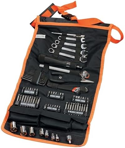 Imagen de BLACK+DECKER Kit de 77 herramientas para automóvil, Incluye Rollo de Nylon, Atornillador de Carraca, Puntas Variadas, Llaves de Vaso, Llaves Hexagonales, Alicate, A7063-QZ