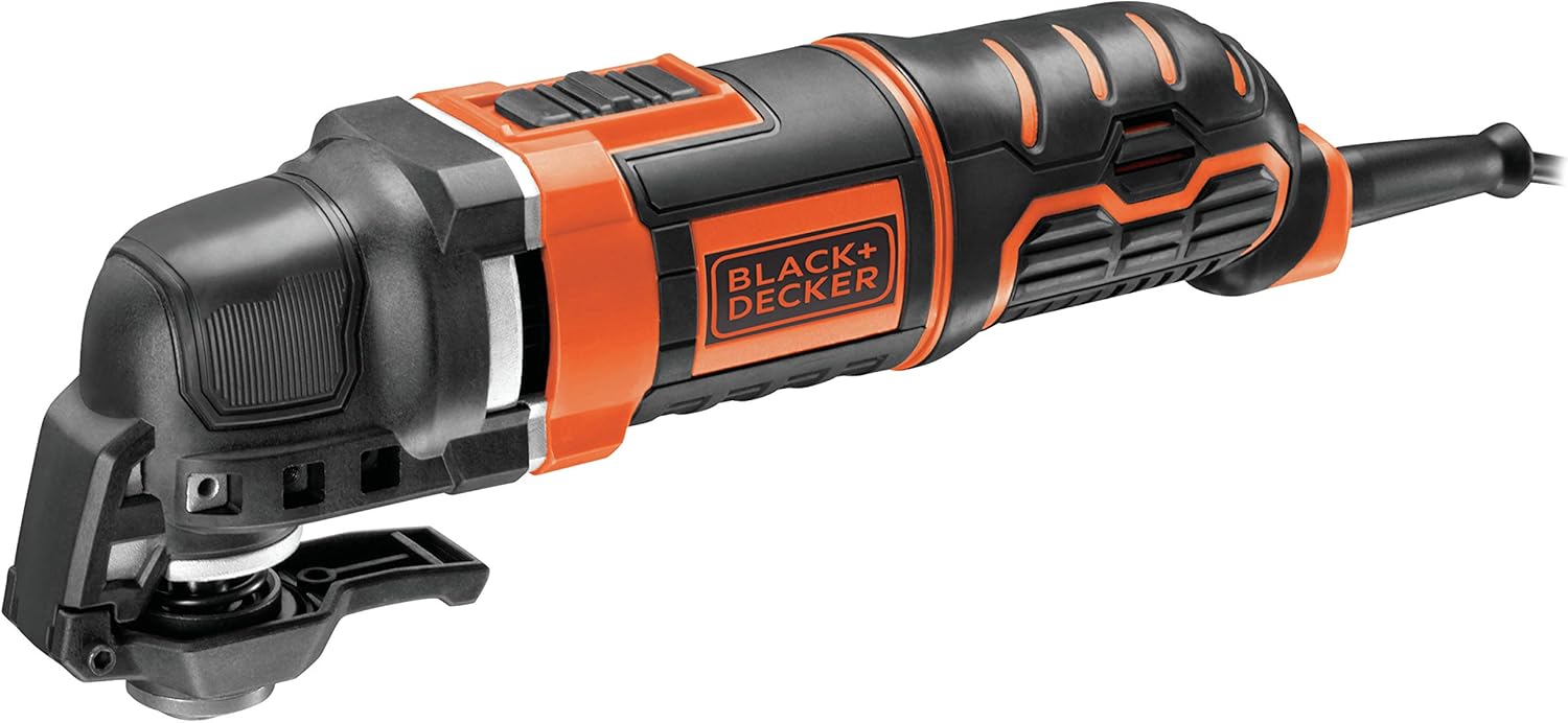 Imagen de BLACK+DECKER Multiherramienta Oscilante 300 W con 5 Acoplamientos, 6 Hojas de Lija y Maletín, Negro/Naranja, 230 V, MT300KA-QS