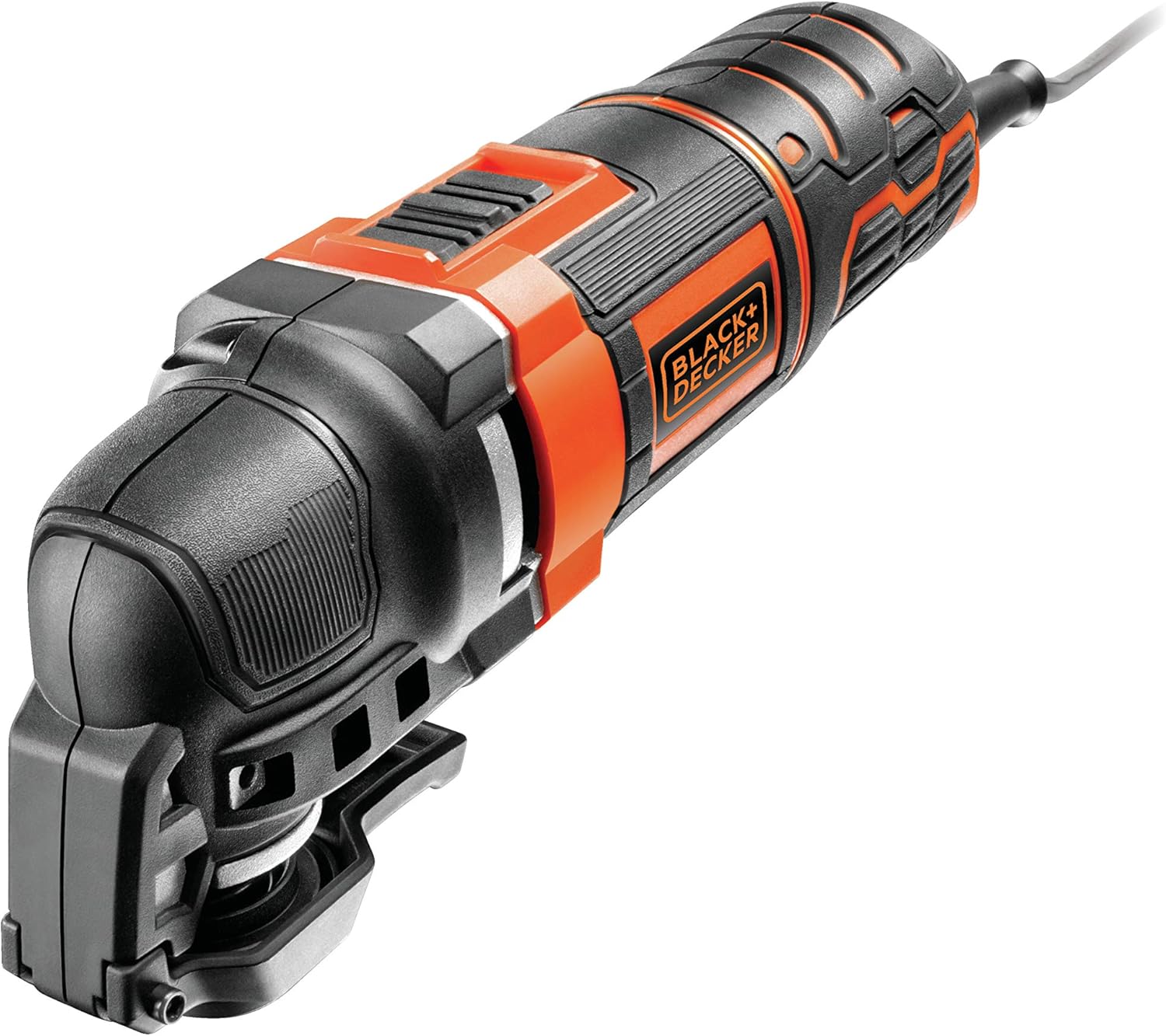 Imagen de BLACK+DECKER Multiherramienta Oscilante 300 W con 5 Acoplamientos, 6 Hojas de Lija y Maletín, Negro/Naranja, 230 V, MT300KA-QS
