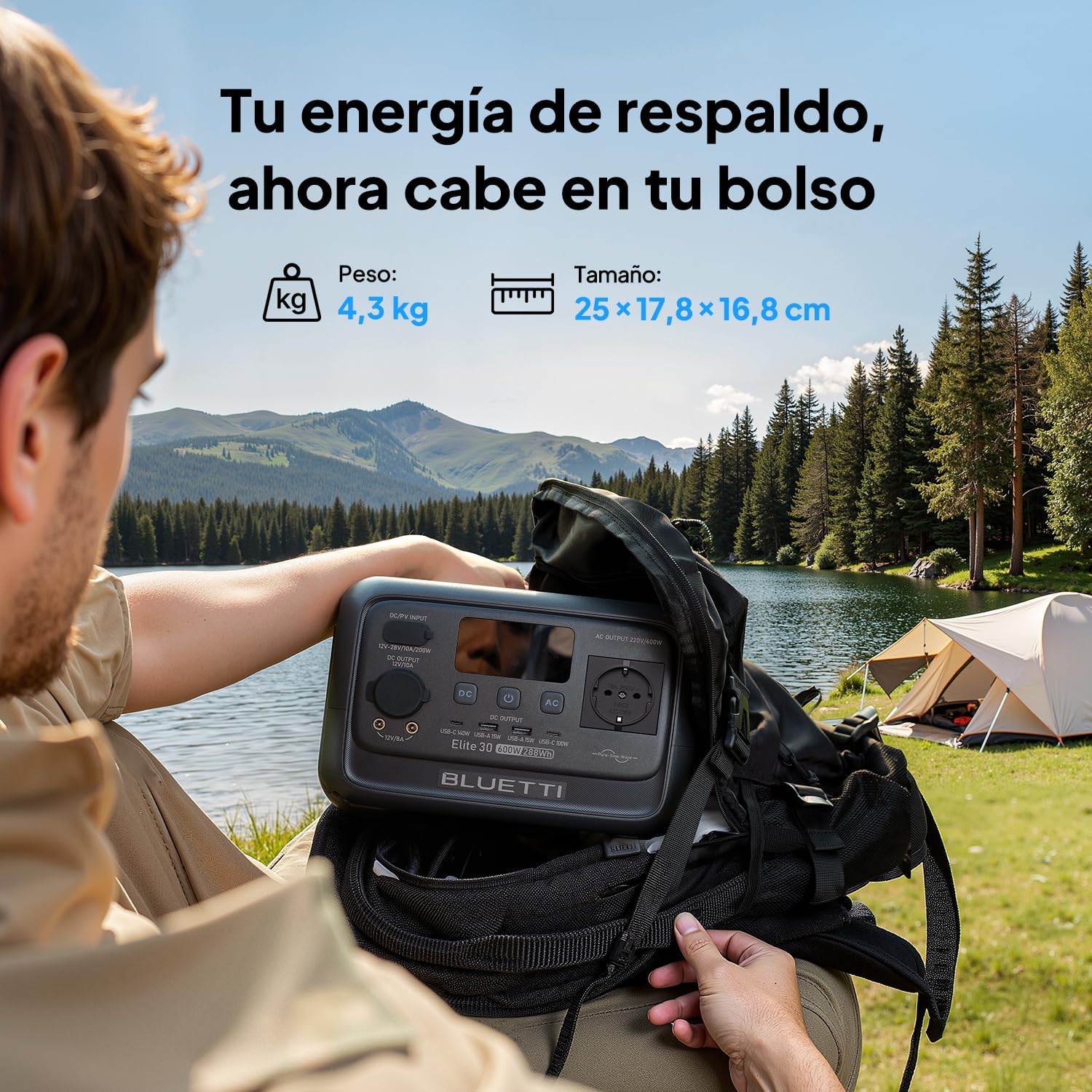 Imagen de BLUETTI Elite 30 V2 Estación de Energía Portátil, Generador Solar de 288Wh, 600W Salidas CA (Power Lifting 1500W), Batería LiFePO4 de Carga Rápida para Camping, Viajes por Carretera y Cortes de Luz