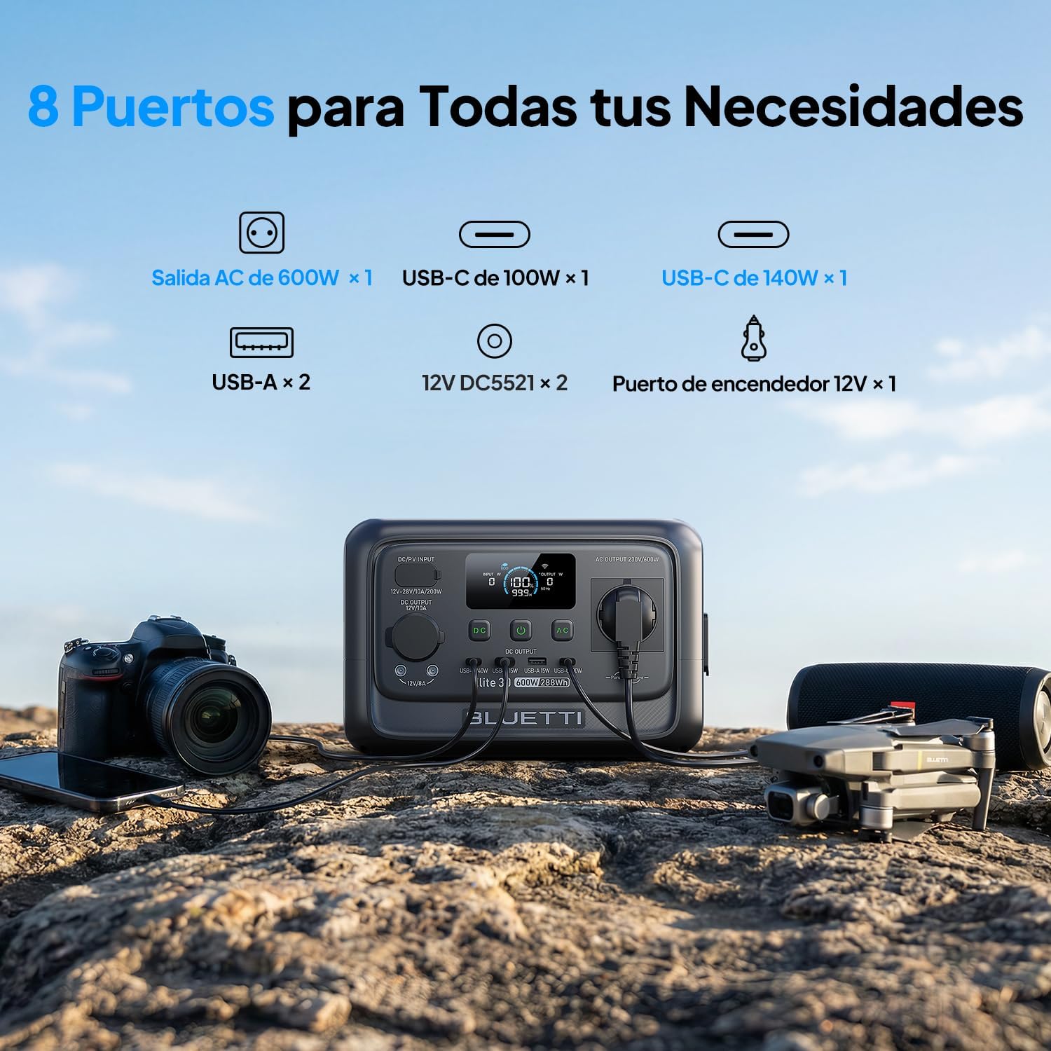 Imagen de BLUETTI Elite 30 V2 Estación de Energía Portátil, Generador Solar de 288Wh, 600W Salidas CA (Power Lifting 1500W), Batería LiFePO4 de Carga Rápida para Camping, Viajes por Carretera y Cortes de Luz