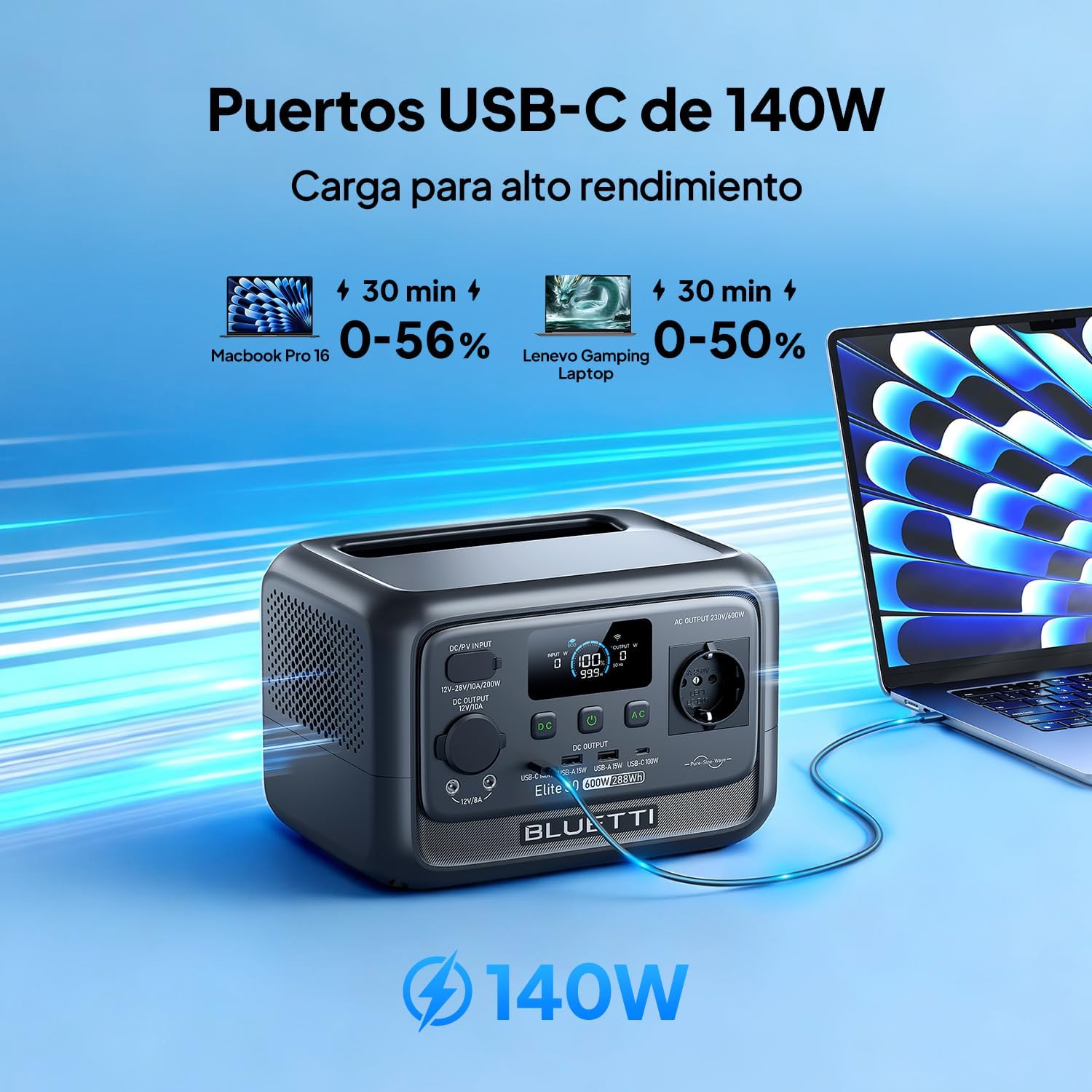 Imagen de BLUETTI Elite 30 V2 Estación de Energía Portátil, Generador Solar de 288Wh, 600W Salidas CA (Power Lifting 1500W), Batería LiFePO4 de Carga Rápida para Camping, Viajes por Carretera y Cortes de Luz