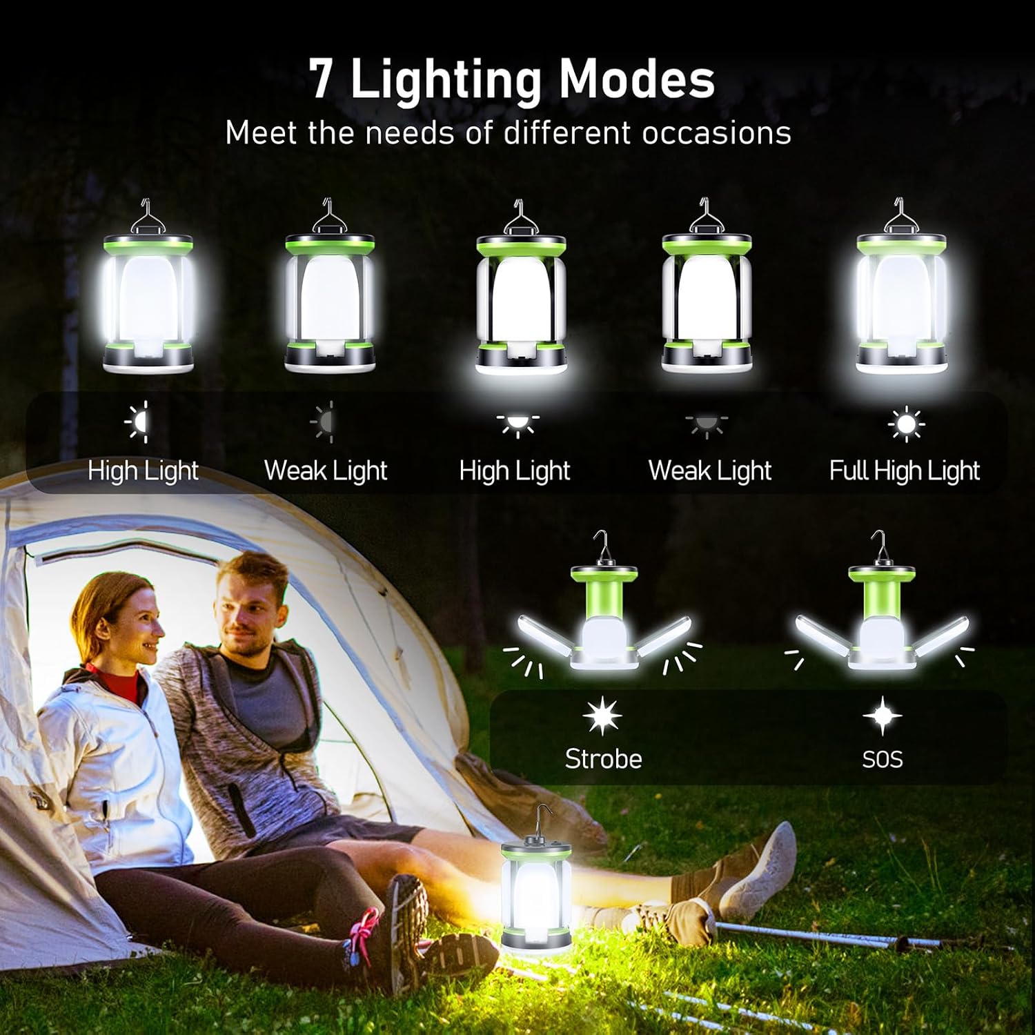 Imagen de Blukar Lámpara Camping, Linterna de Camping Led Recargable - 7 Modos Lluminación 60 LED Super Brillante Lampara Camping Más de 10 Horas de Duración de La Batería para Camping, Emergencia, Pesca, etc