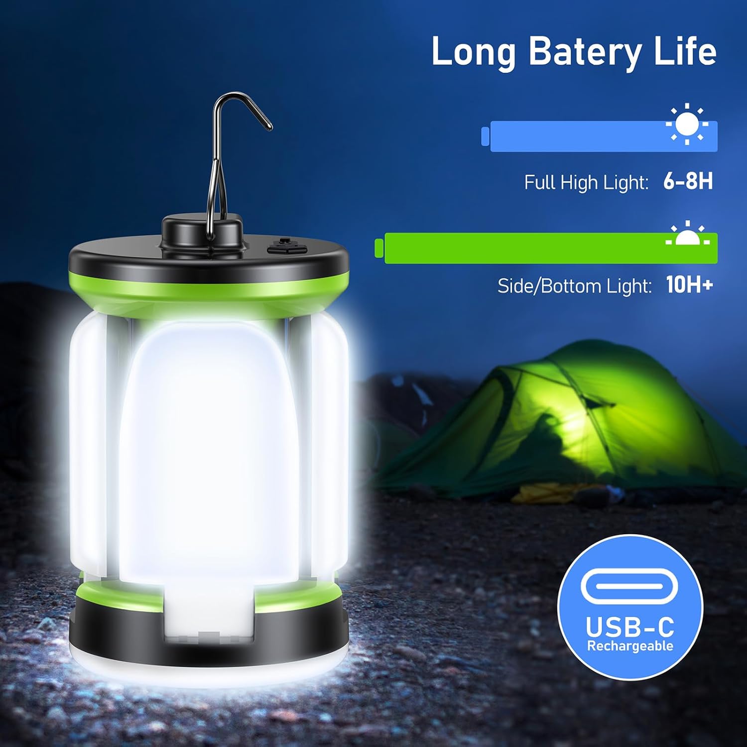 Imagen de Blukar Lámpara Camping, Linterna de Camping Led Recargable - 7 Modos Lluminación 60 LED Super Brillante Lampara Camping Más de 10 Horas de Duración de La Batería para Camping, Emergencia, Pesca, etc