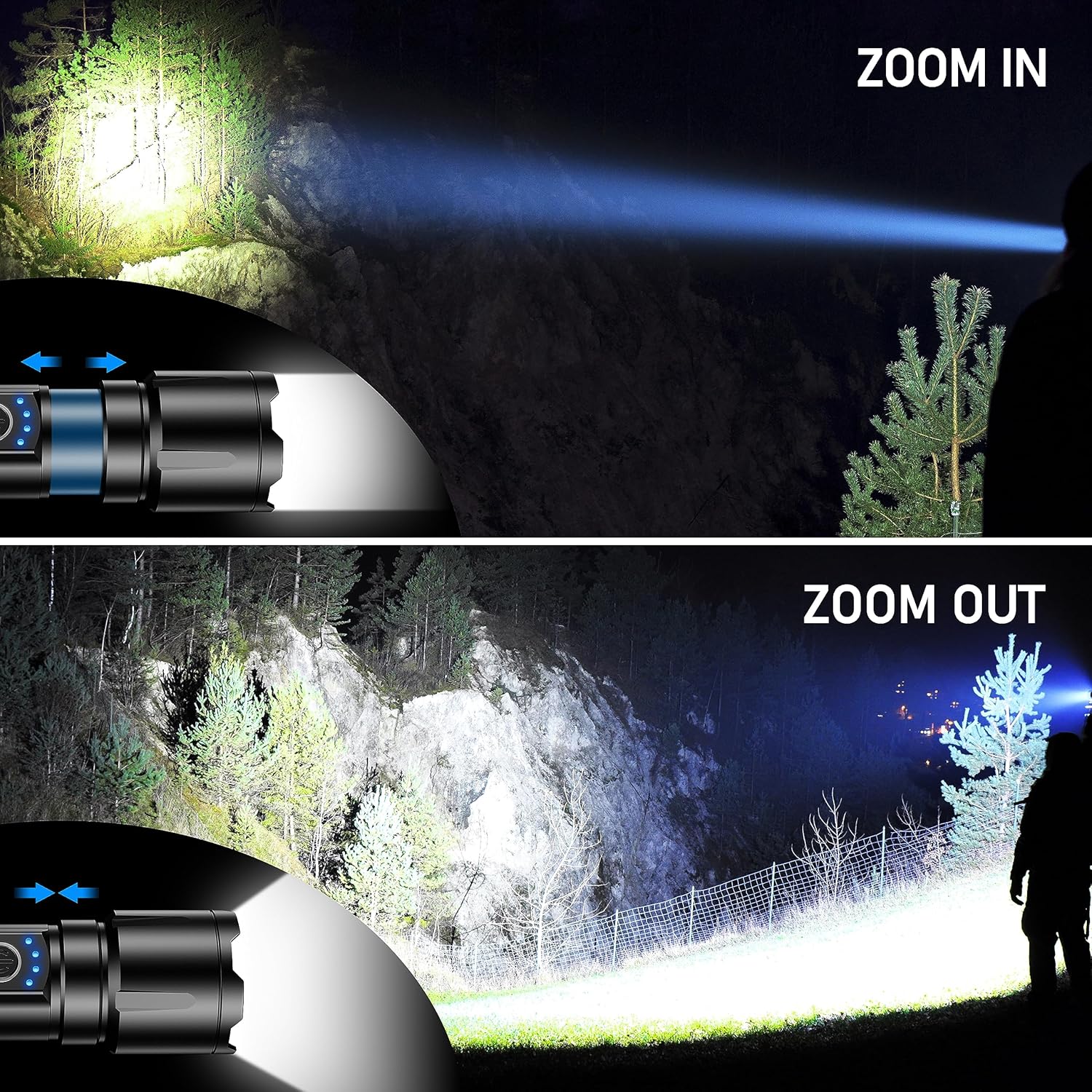 Imagen de Blukar Linternas LED Alta Potencia, Recargable Linternas con 5 Modos de Luz, Zoomable, Impermeable Portátil Linterna para Camping/Senderismo/Al aire Libre/Emergencias