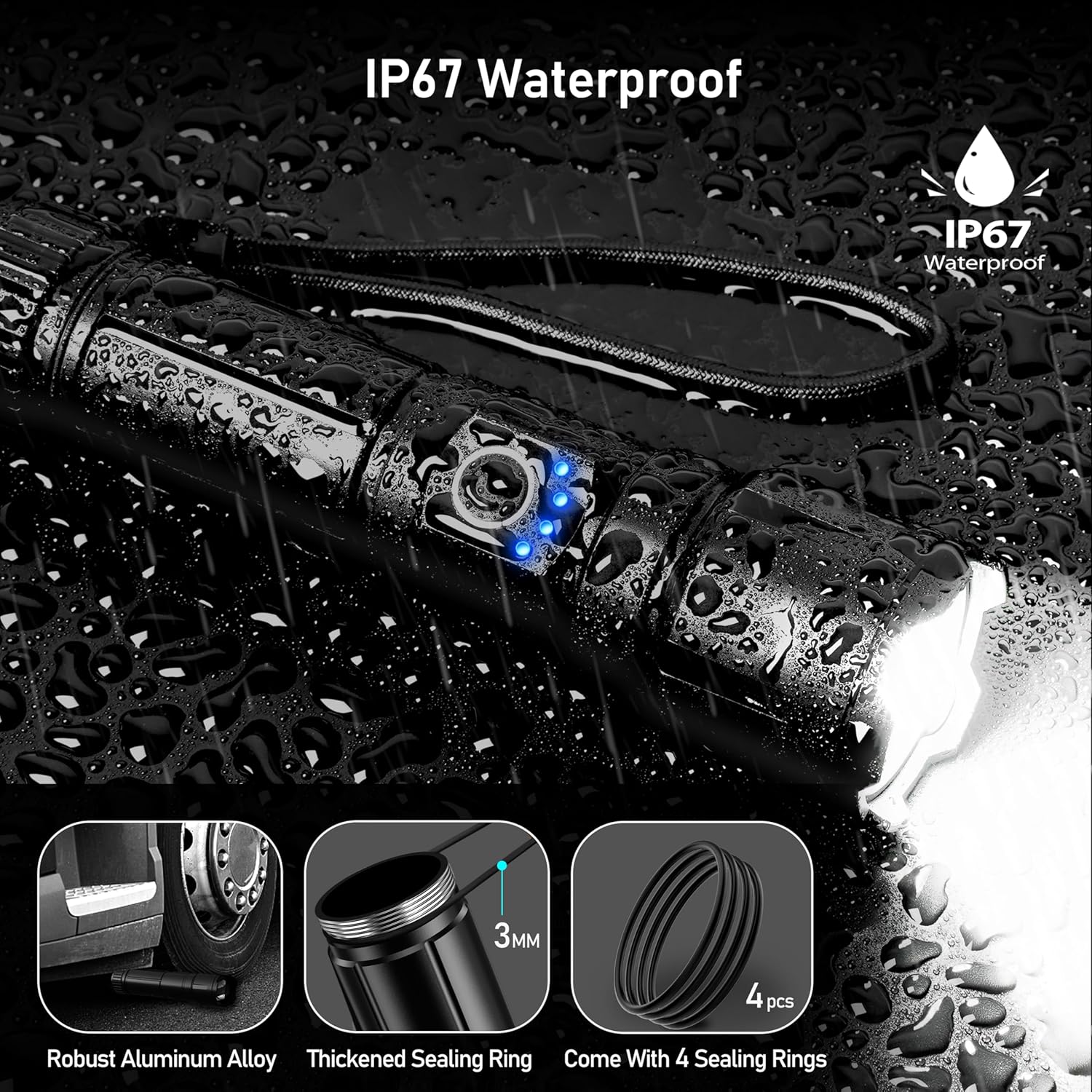 Imagen de Blukar Linternas LED Alta Potencia, Recargable Linternas con 5 Modos de Luz, Zoomable, Impermeable Portátil Linterna para Camping/Senderismo/Al aire Libre/Emergencias