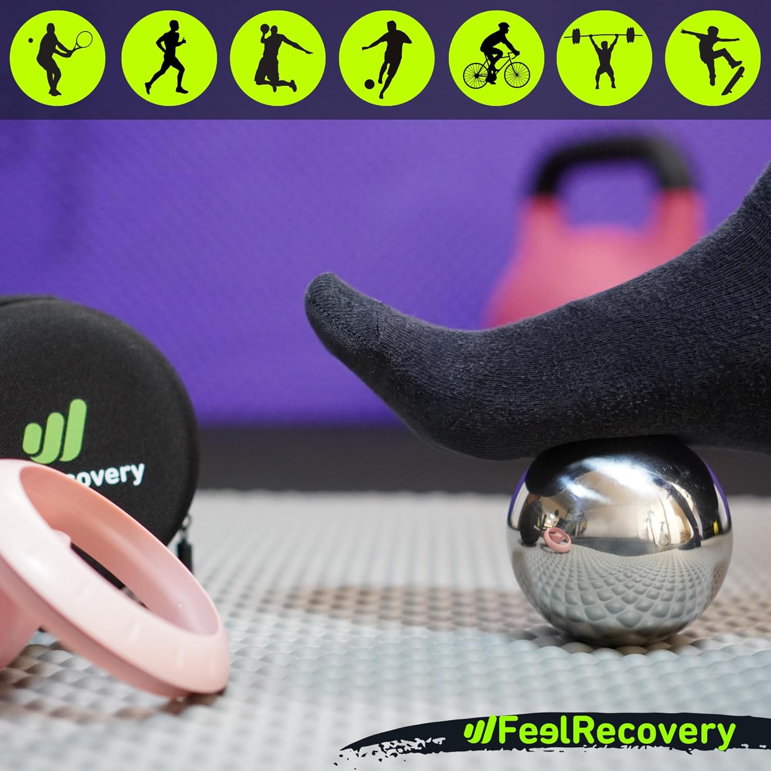 Imagen de Bola de Masaje Muscular Efecto Frío y Calor con Pelota de Metal y Gel 8cm Ø - Rodillo Masajeador Manual RollOn para Crioterapia, Relajación, Bienestar, Anticelulítico, Fascia, Espalda y Pies