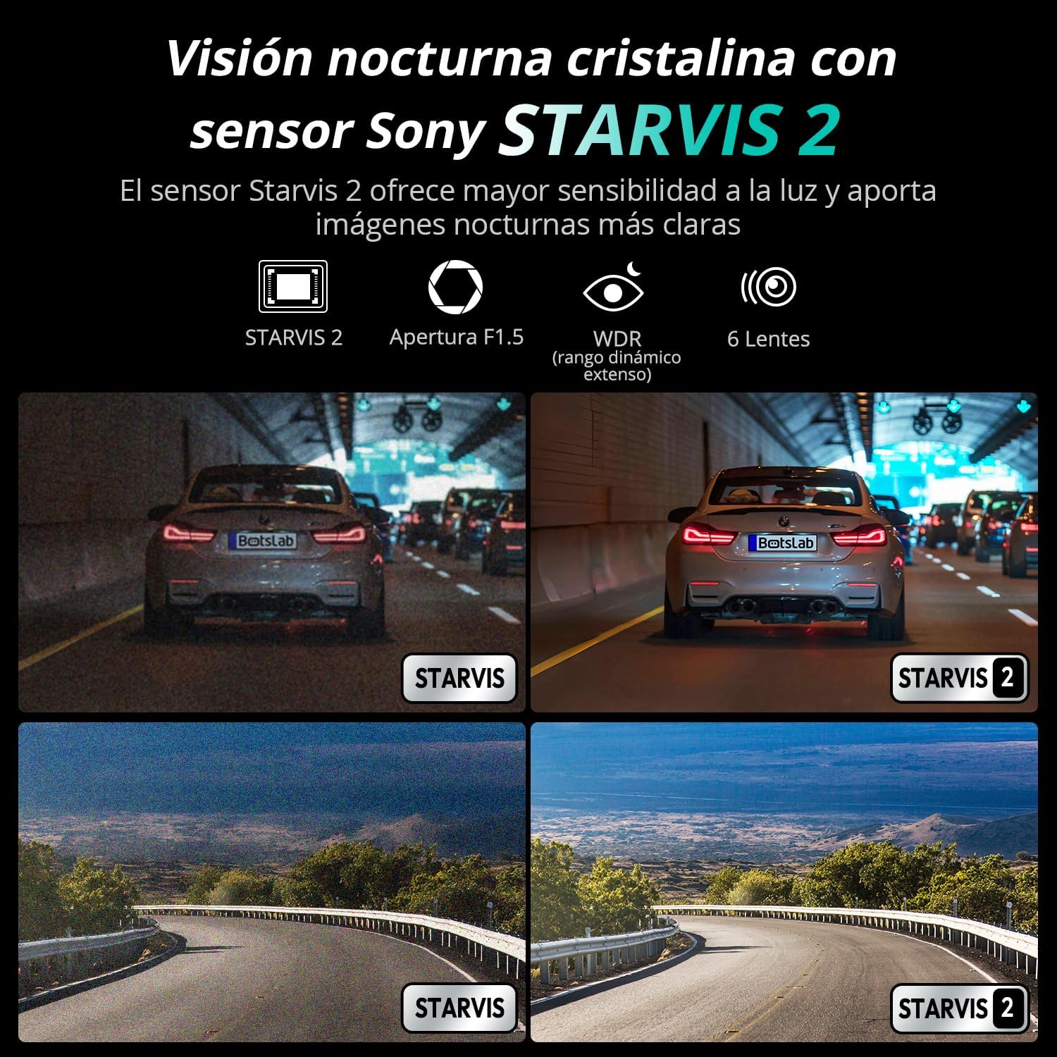 Imagen de BOTSLAB 4K Cámara Doble para Salpicadero Delantera y Trasera, Sensor STARVIS 2, GPS Integrado, Control por Voz, Cámara WiFi de 5 GHz para Automóviles, Tarjeta de 64 GB Incluida.