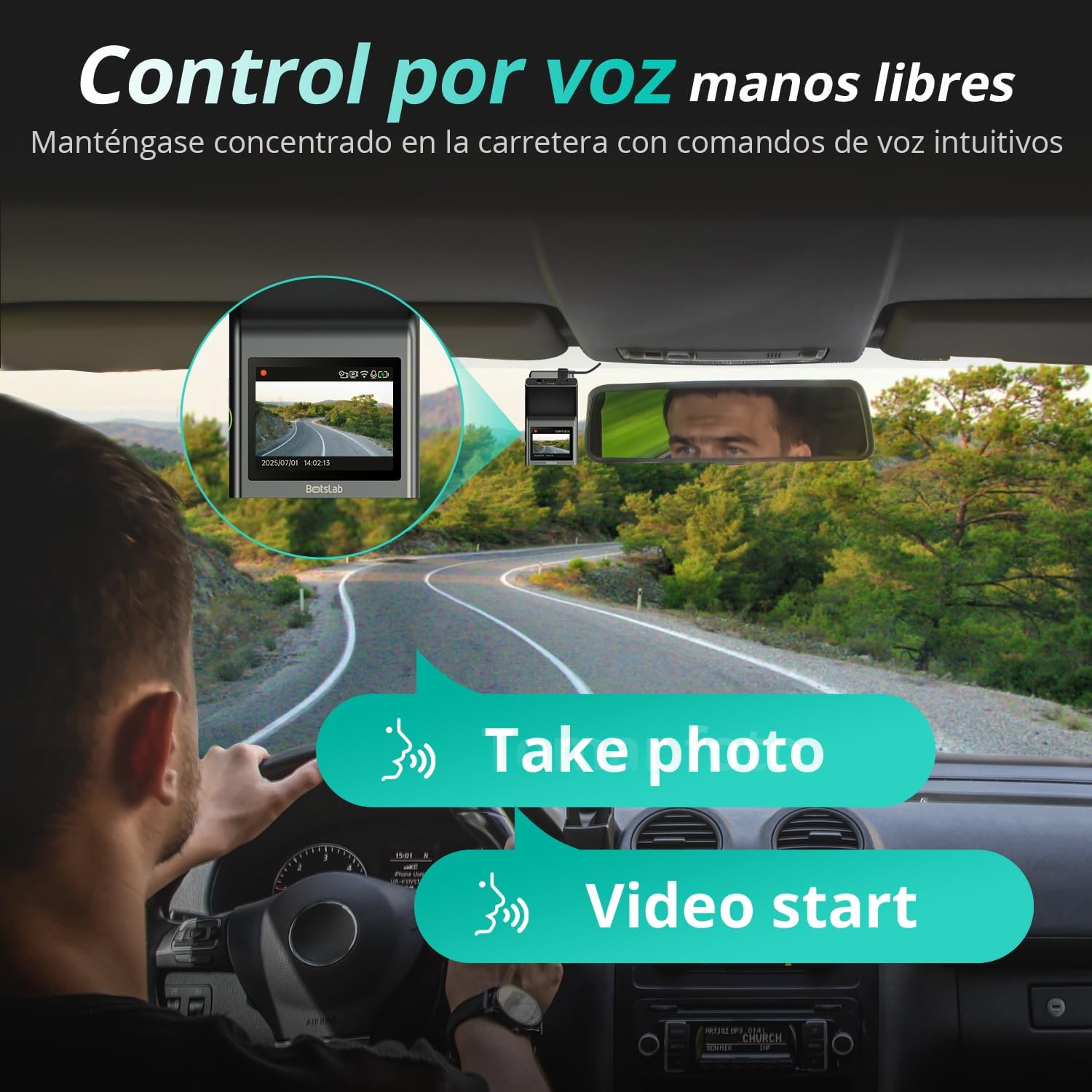Imagen de BOTSLAB 4K Cámara Doble para Salpicadero Delantera y Trasera, Sensor STARVIS 2, GPS Integrado, Control por Voz, Cámara WiFi de 5 GHz para Automóviles, Tarjeta de 64 GB Incluida.