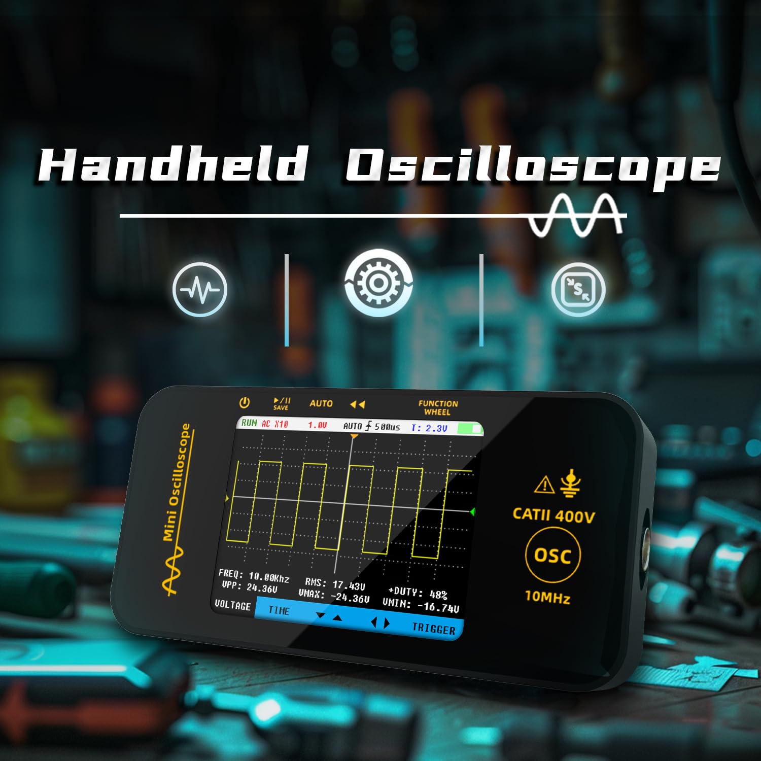 Imagen de BSIDE OT3 Mini Osciloscopio Digital de Bolsillo 10MHz Ancho de Banda 48MSa/s Muestreo Osciloscopio Portátil Recargable Ultra Delgado con LCD a Color de 3.2 Pulgadas para Coche Audio Electrónica