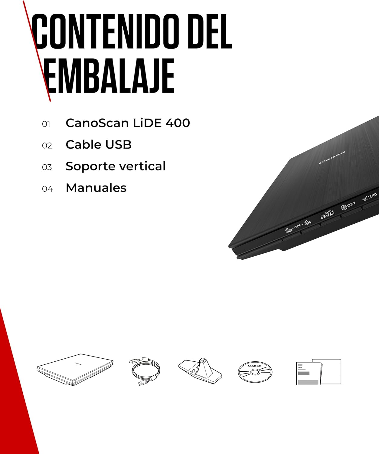 Imagen de Canon CanoScan LiDE 400 Escáner Plano, A4, Documentos y Fotografías, Escaneo y Copia Automática, Alta Resolución 4800 x 4800ppp, Escaneo de Alta Velocidad, Negro