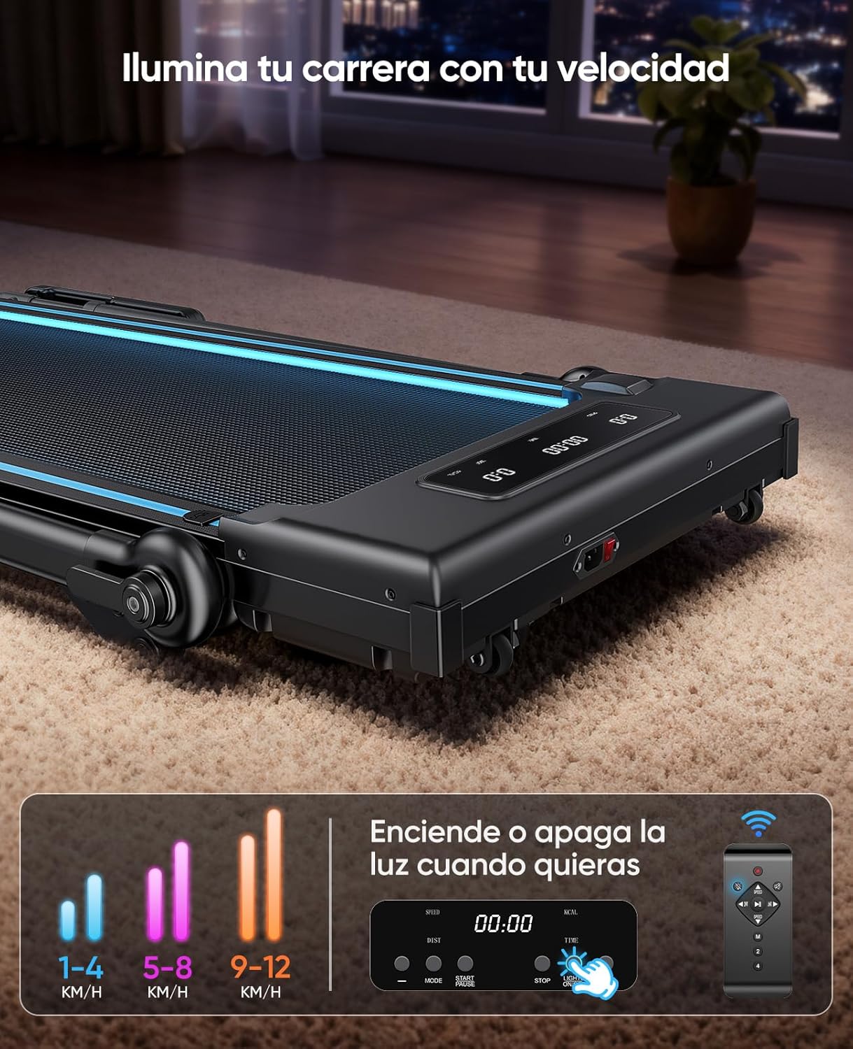 Imagen de Cinta de Correr Plegable, 6 en 1 Cinta de Correr con Inclinación 3 Niveles, Motor 3.0 HP, Velocidad 1-12 km/h, Manillar Extensible 15 cm, Cinta de Andar con Cinta RGB, App, Carga 150 kg