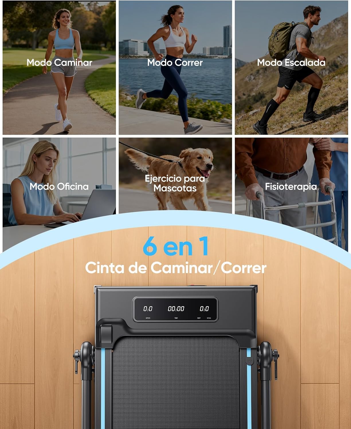 Imagen de Cinta de Correr Plegable, 6 en 1 Cinta de Correr con Inclinación 3 Niveles, Motor 3.0 HP, Velocidad 1-12 km/h, Manillar Extensible 15 cm, Cinta de Andar con Cinta RGB, App, Carga 150 kg