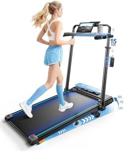 Imagen de Cinta de Correr Plegable, 6 en 1 Cinta de Correr con Inclinación 3 Niveles, Motor 3.0 HP, Velocidad 1-12 km/h, Manillar Extensible 15 cm, Cinta de Andar con Cinta RGB, App, Carga 150 kg