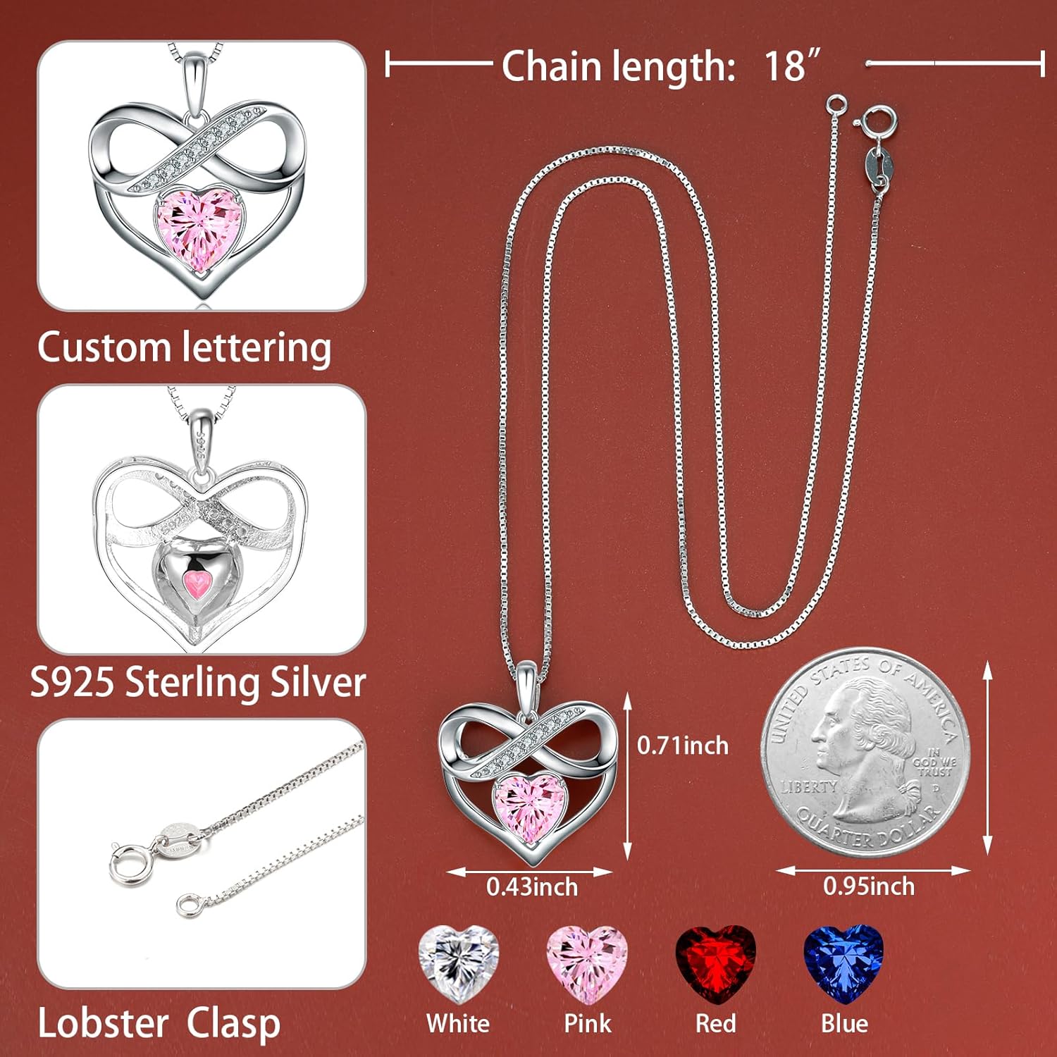 Imagen de Collar con colgante de corazón infinito, regalo para el día de la madre, para mamá, mujer, esposa, novia, aniversario, cumpleaños, Navidad, joyería, día de San Valentín para ella