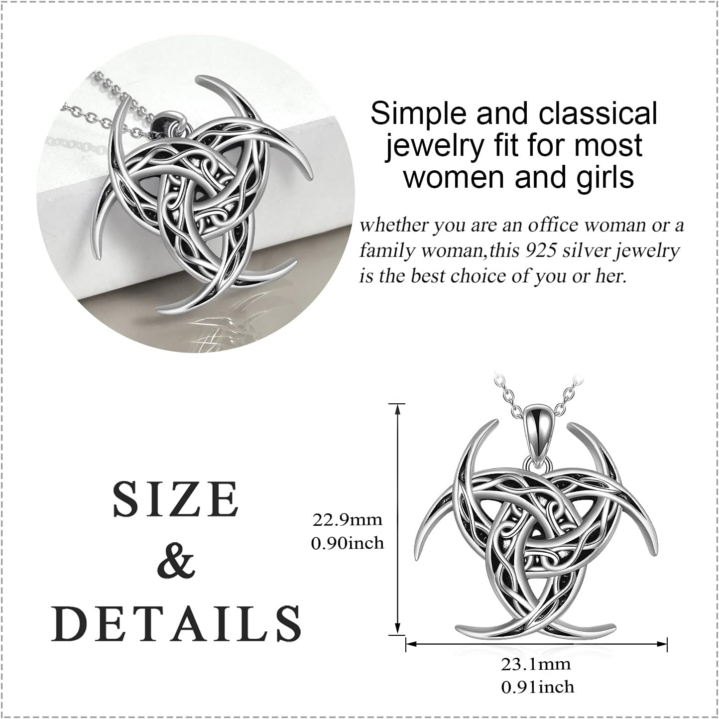 Imagen de Collar con Colgante Vikingo de Nudo Celta de Buena Suerte para Mujer Amuleto de Plata de Ley 925 Pulido Protección Joyería Vikinga Triskele