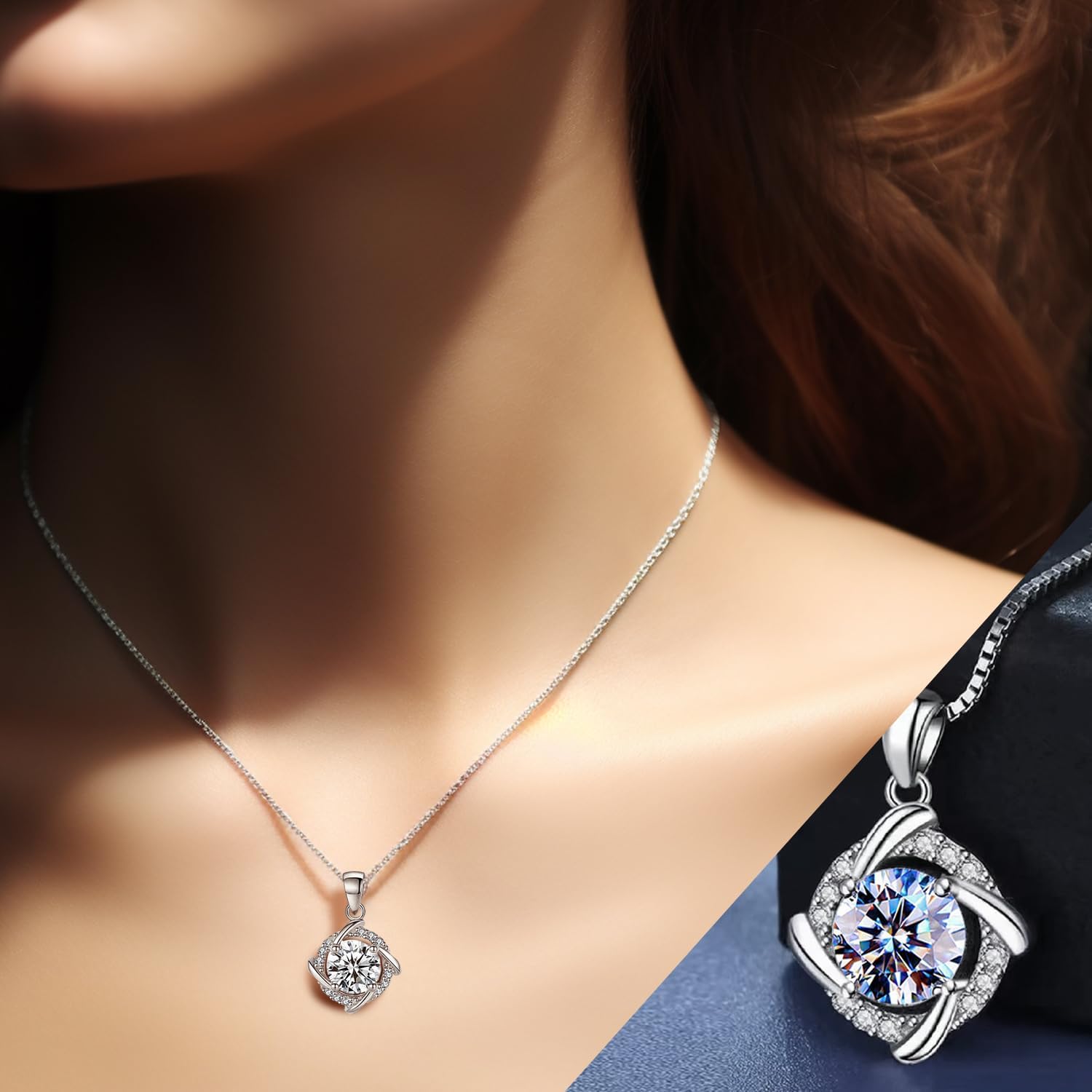 Imagen de Collares de moissanita para mujeres, colgante de plata 925, diamante de moissanita de 1-2 quilates, producido en laboratorio, plata 925 recubierta de oro blanco de 18 quilates, joya de colgante.