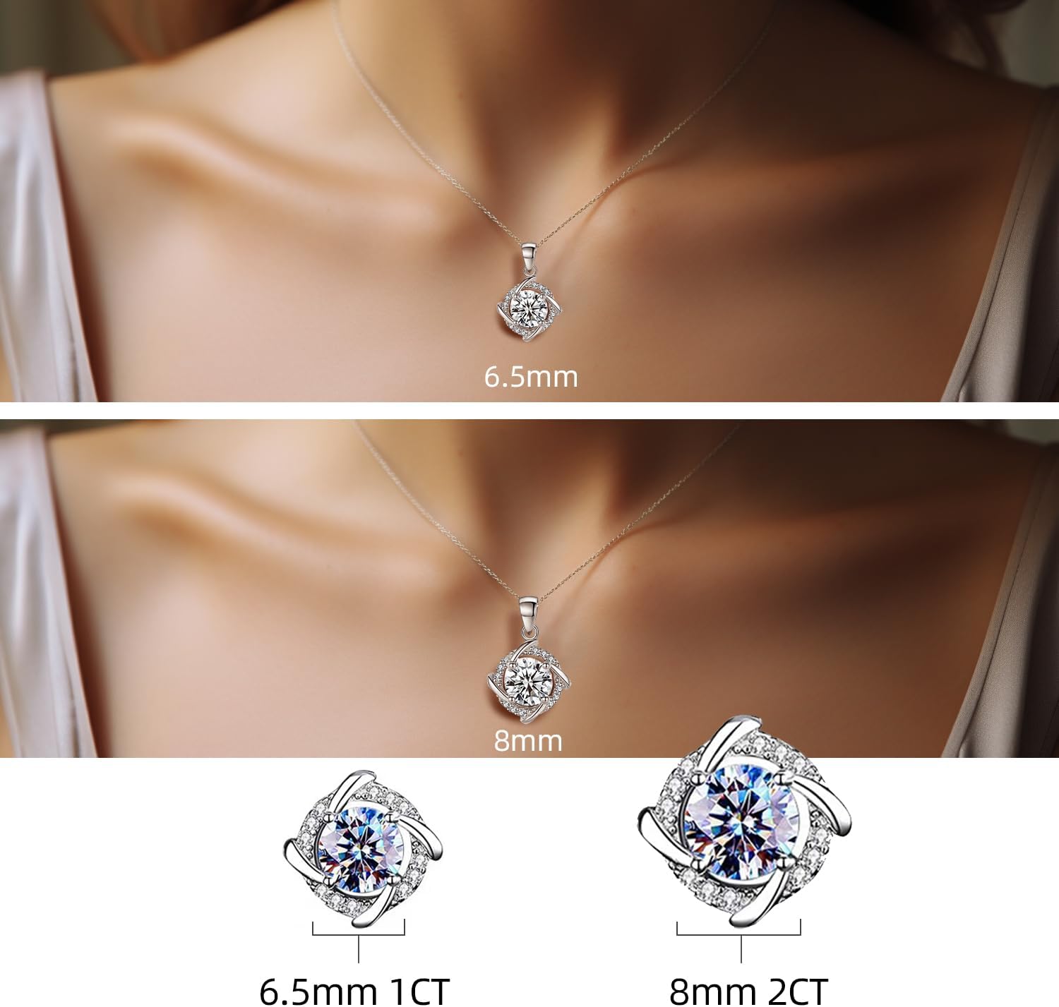 Imagen de Collares de moissanita para mujeres, colgante de plata 925, diamante de moissanita de 1-2 quilates, producido en laboratorio, plata 925 recubierta de oro blanco de 18 quilates, joya de colgante.