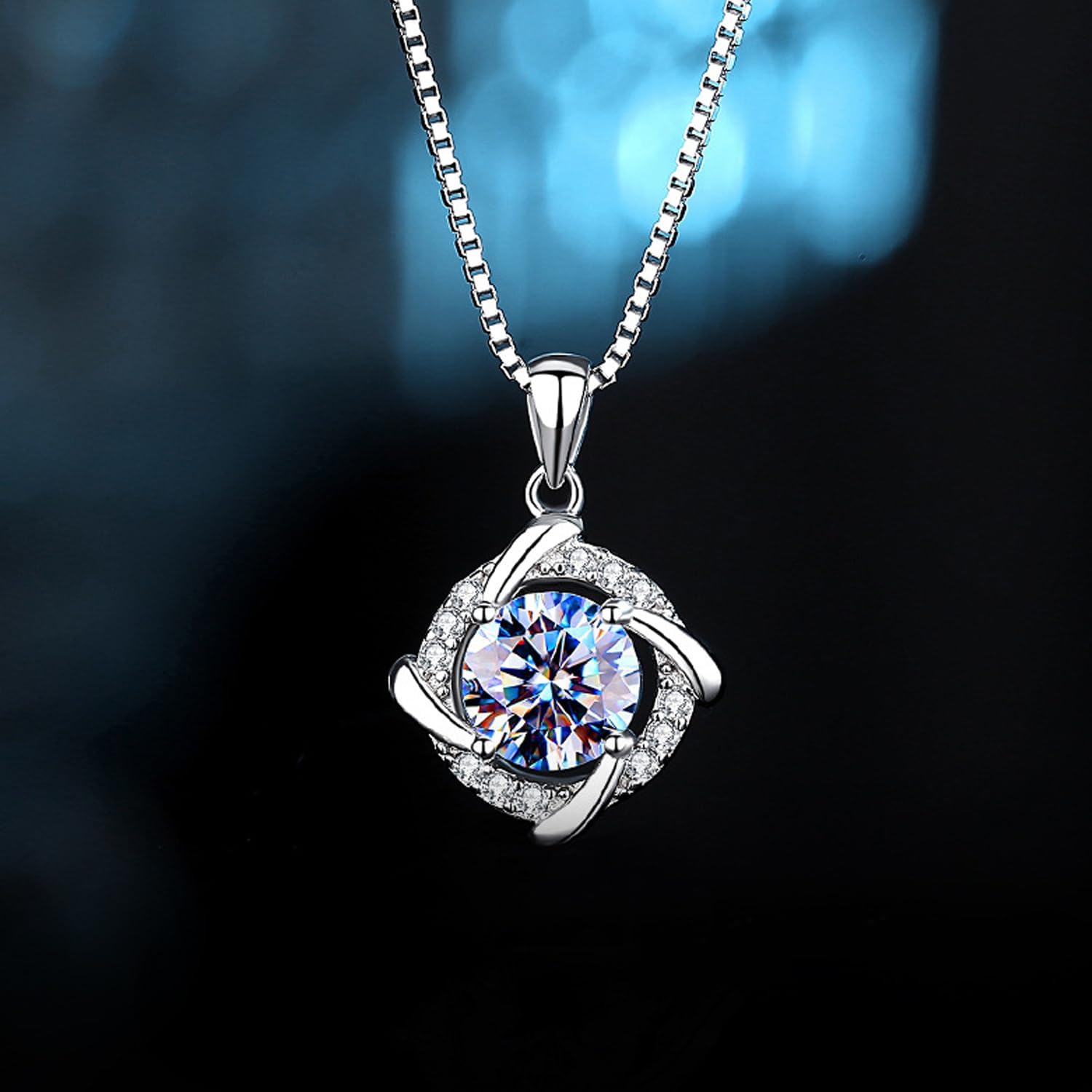 Imagen de Collares de moissanita para mujeres, colgante de plata 925, diamante de moissanita de 1-2 quilates, producido en laboratorio, plata 925 recubierta de oro blanco de 18 quilates, joya de colgante.