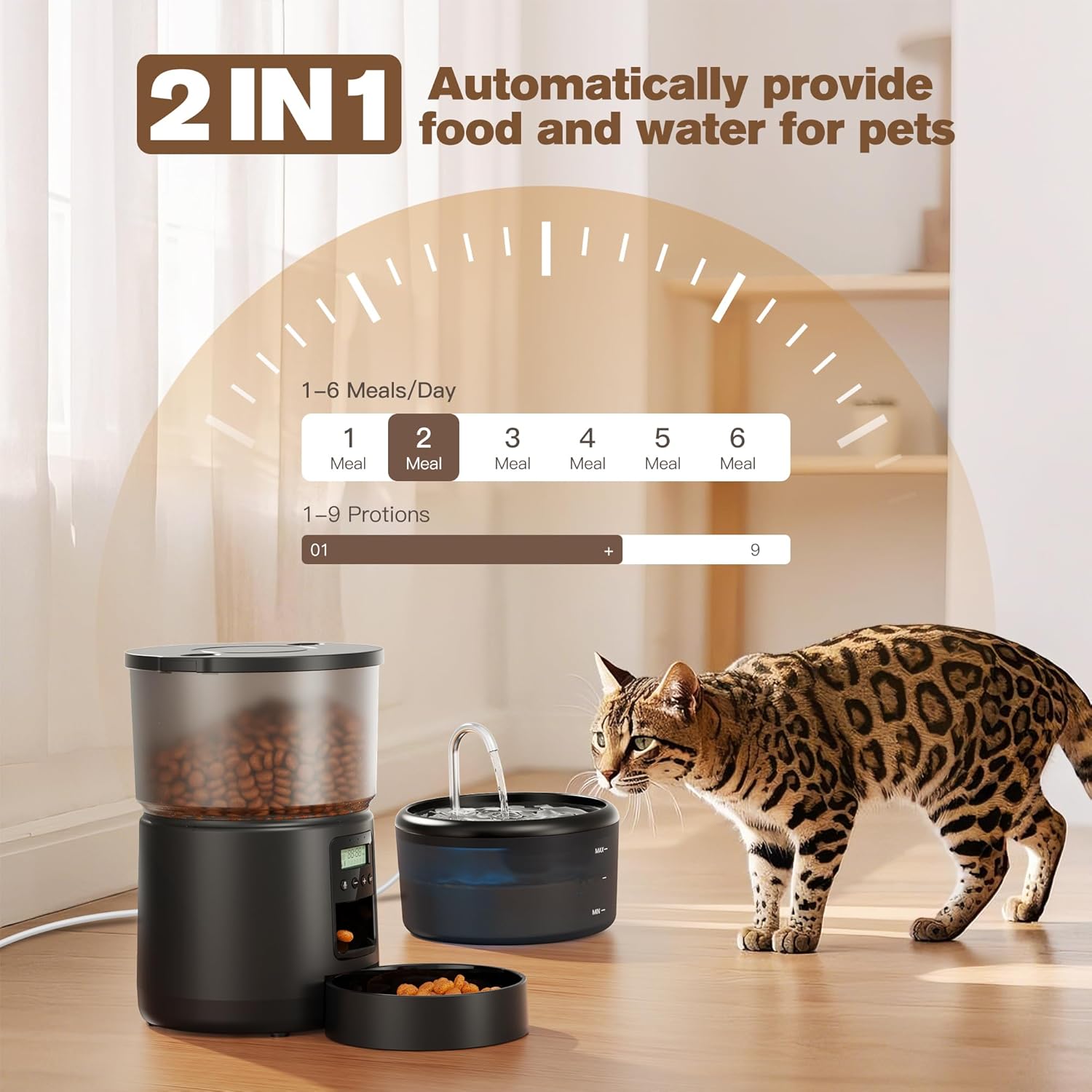 Imagen de Comedero Gato Automatico y Fuente para Gatos: Dispensador Comida Gatos con Programable Temporizador 6 Comida al Día - 3L Alimentador Perro y 2.4L Bebedero para Pequeño/Mediano Mascota - 10S Grabación
