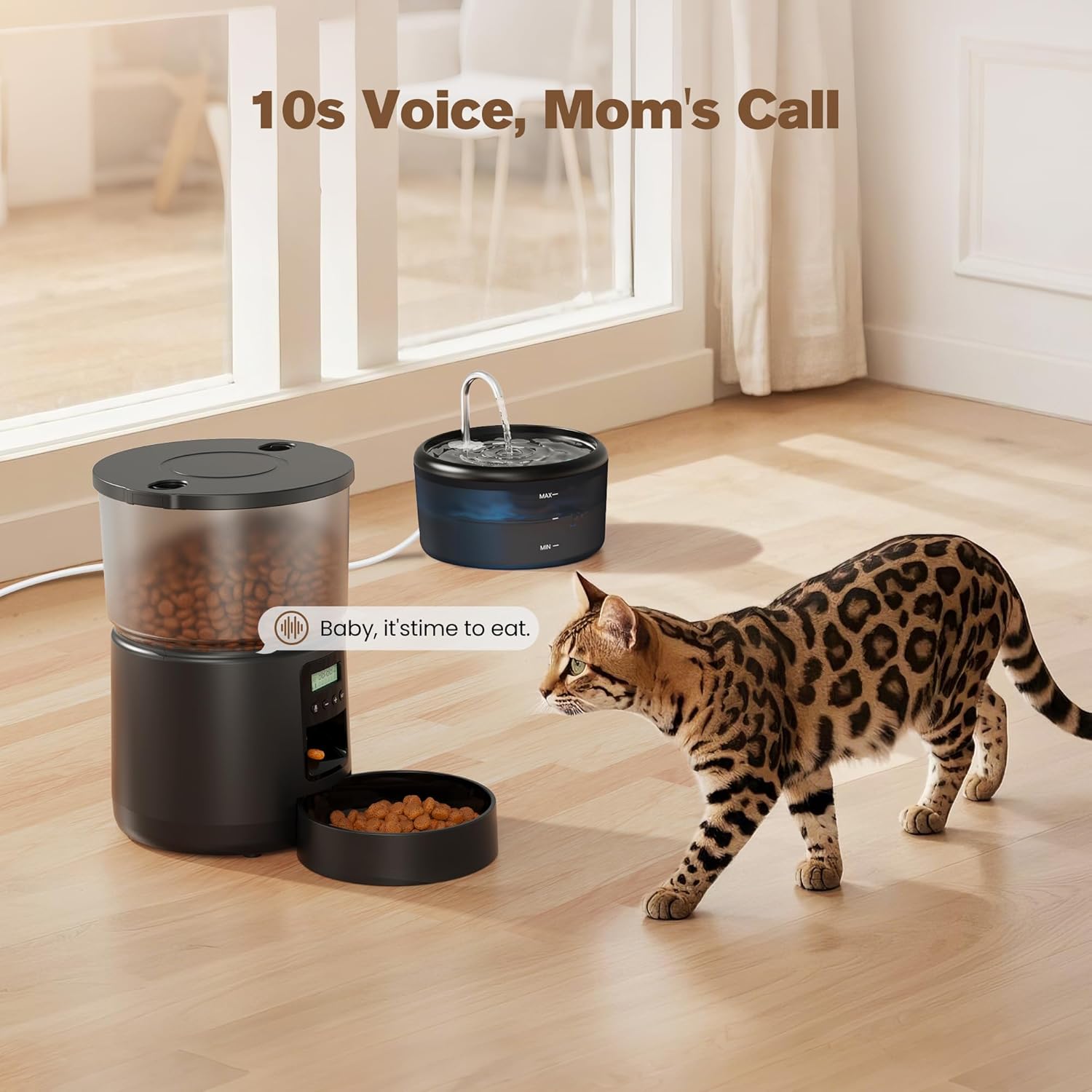 Imagen de Comedero Gato Automatico y Fuente para Gatos: Dispensador Comida Gatos con Programable Temporizador 6 Comida al Día - 3L Alimentador Perro y 2.4L Bebedero para Pequeño/Mediano Mascota - 10S Grabación