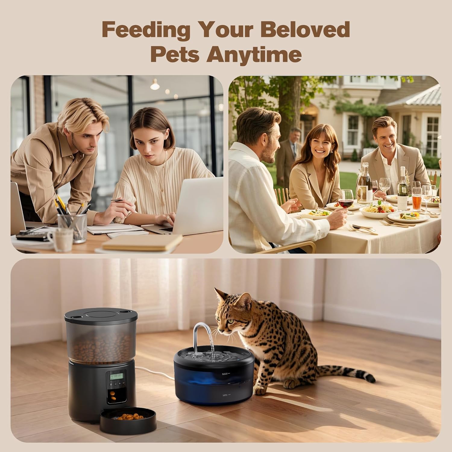 Imagen de Comedero Gato Automatico y Fuente para Gatos: Dispensador Comida Gatos con Programable Temporizador 6 Comida al Día - 3L Alimentador Perro y 2.4L Bebedero para Pequeño/Mediano Mascota - 10S Grabación