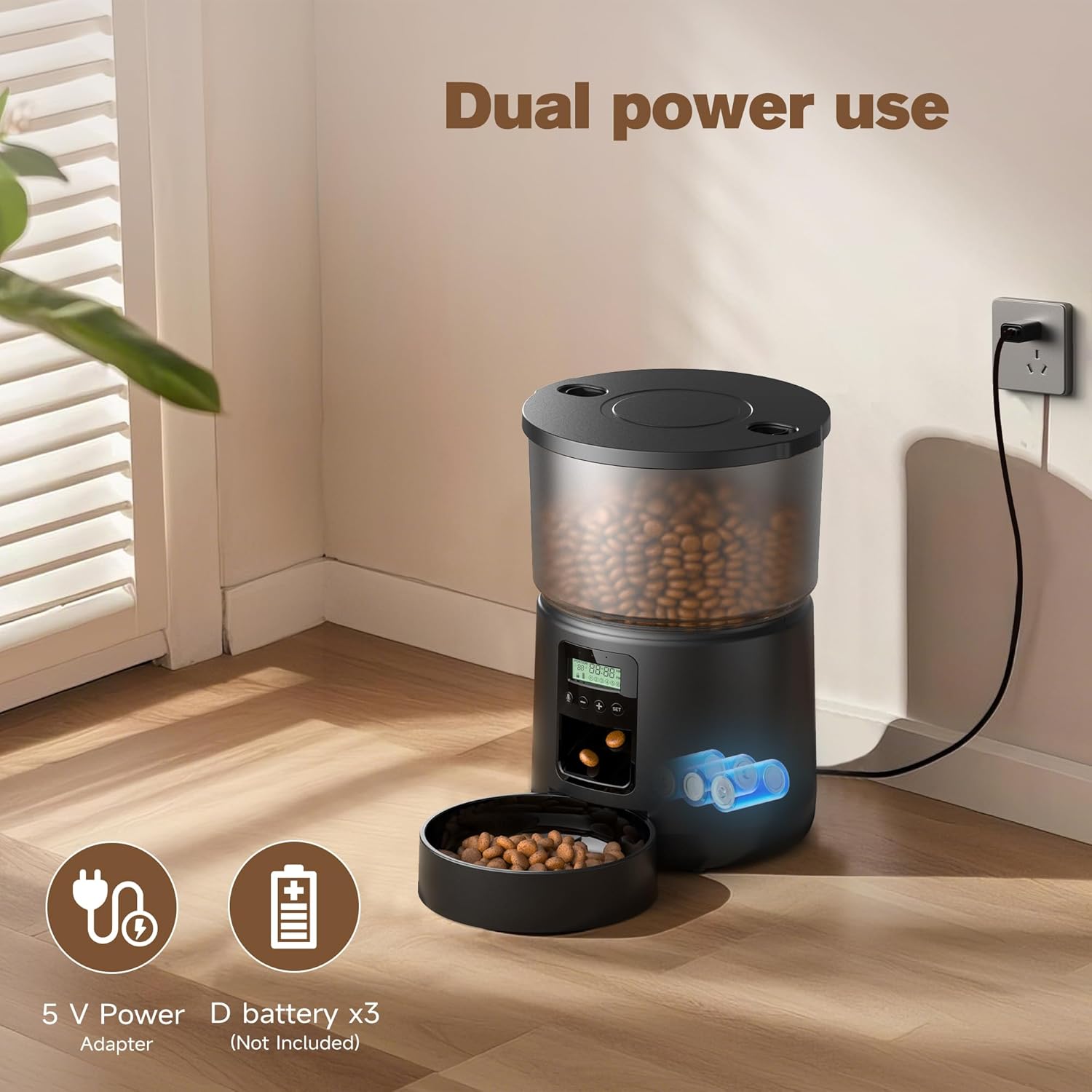 Imagen de Comedero Gato Automatico y Fuente para Gatos: Dispensador Comida Gatos con Programable Temporizador 6 Comida al Día - 3L Alimentador Perro y 2.4L Bebedero para Pequeño/Mediano Mascota - 10S Grabación