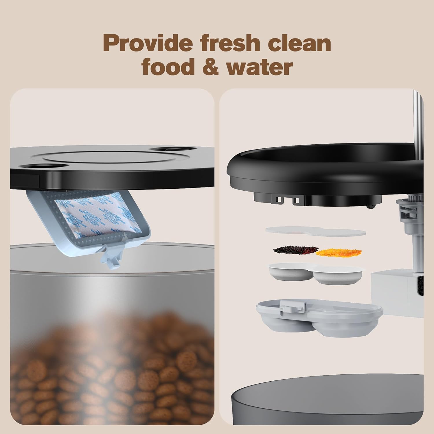 Imagen de Comedero Gato Automatico y Fuente para Gatos: Dispensador Comida Gatos con Programable Temporizador 6 Comida al Día - 3L Alimentador Perro y 2.4L Bebedero para Pequeño/Mediano Mascota - 10S Grabación