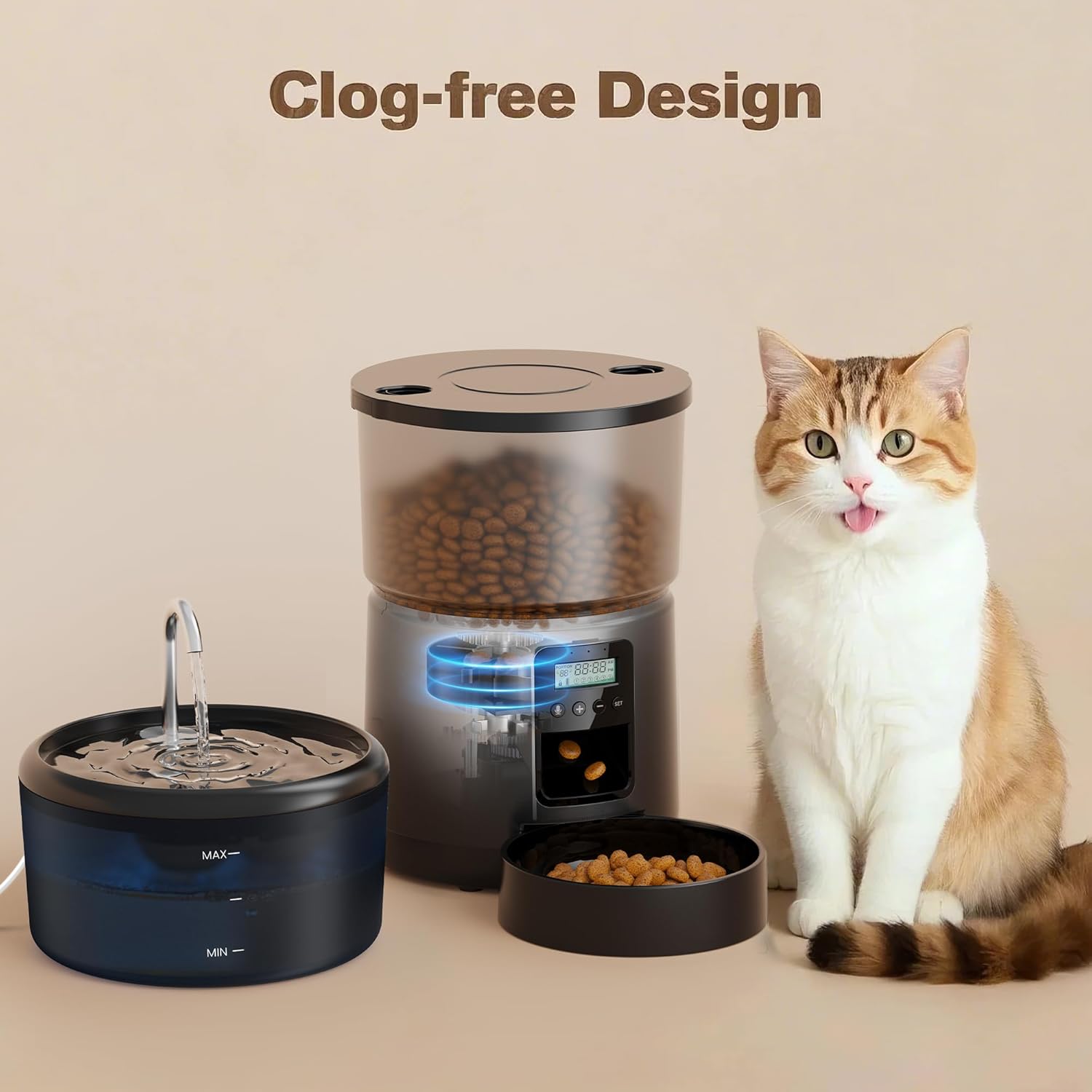 Imagen de Comedero Gato Automatico y Fuente para Gatos: Dispensador Comida Gatos con Programable Temporizador 6 Comida al Día - 3L Alimentador Perro y 2.4L Bebedero para Pequeño/Mediano Mascota - 10S Grabación