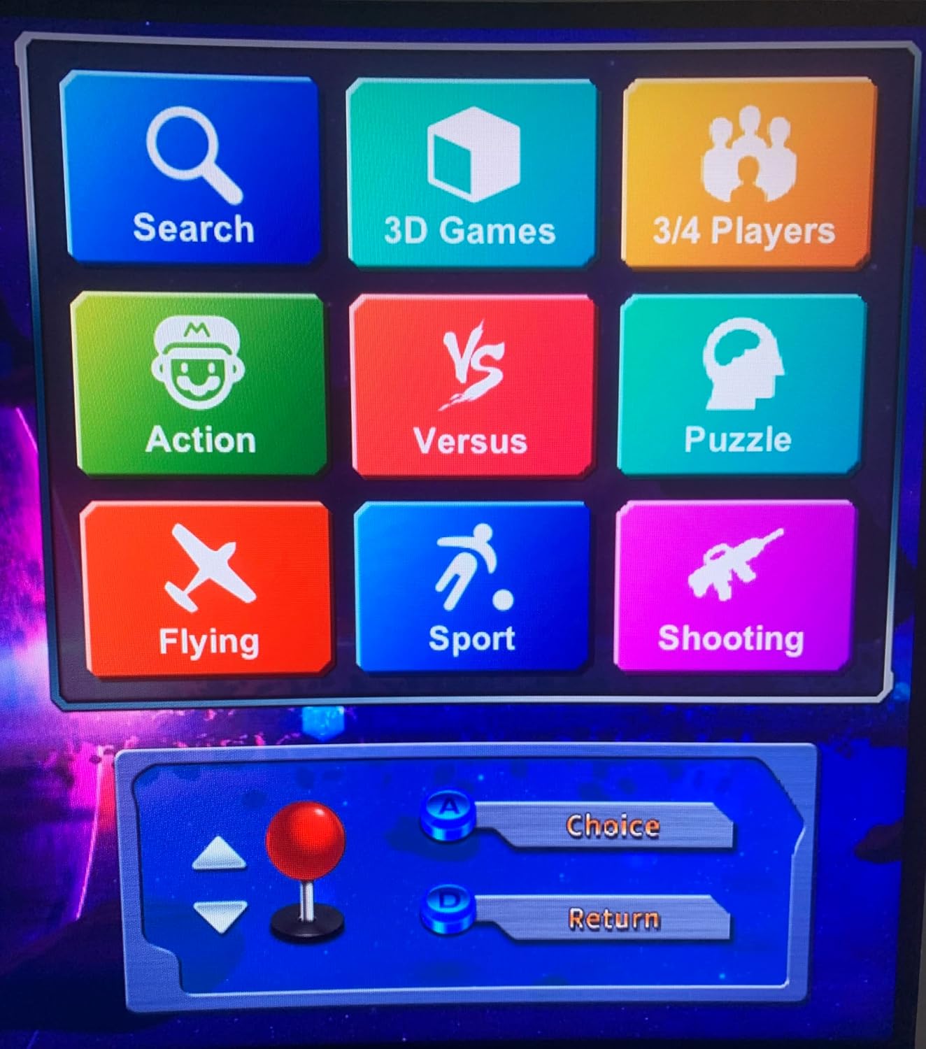 Imagen de Consola Arcade con 28000 Juegos Retro y Juegos 3D con LED Que cambian de Color y Sistema de Sonido y joysticks ovalados