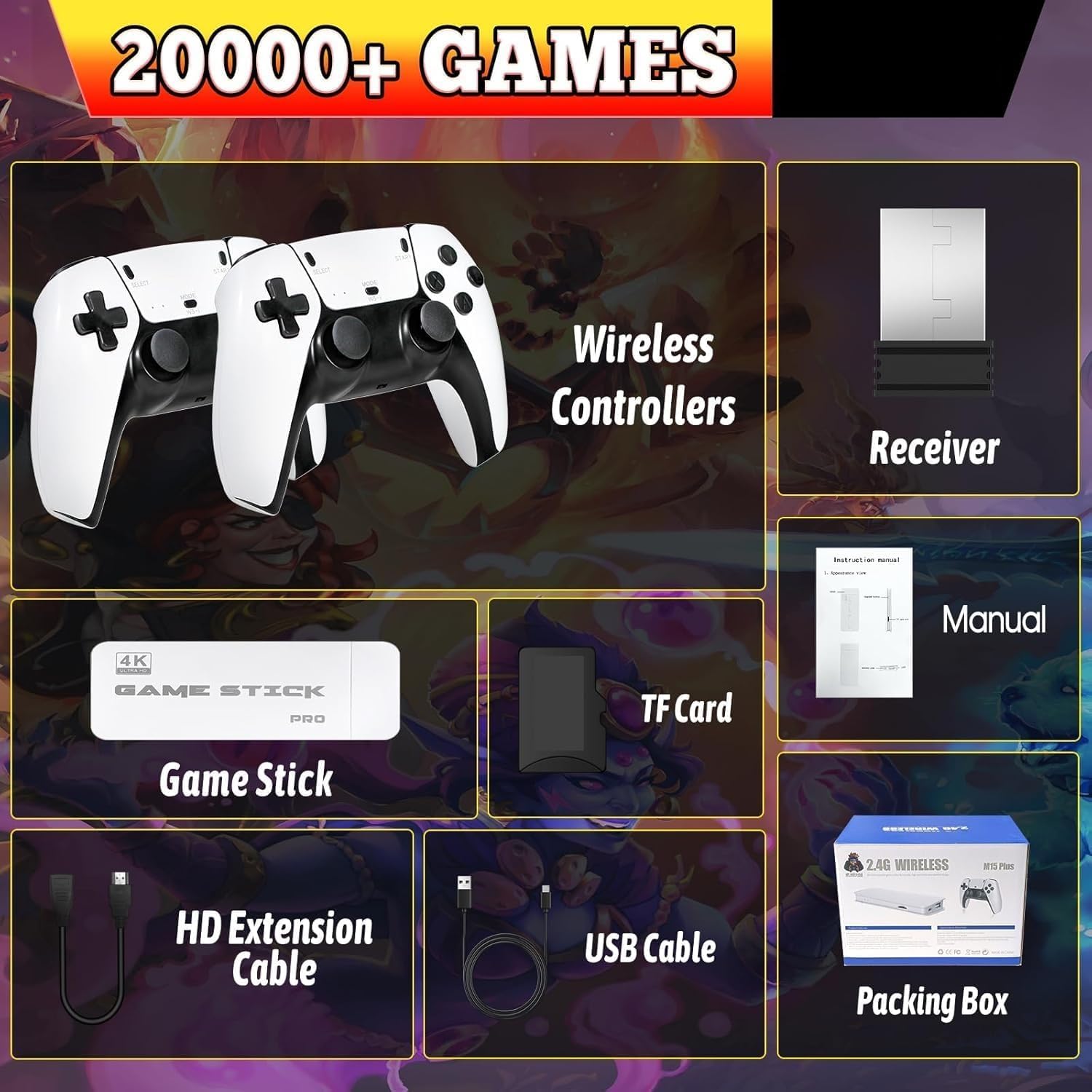 Imagen de Consola de Juegos Retro, Game Stick 20,000+ Juegos Clásicos, Plug & Play HDMI, Consola Portáti 2 Mandos Inalámbricos, Regalo para Niños y Adultos (64G)