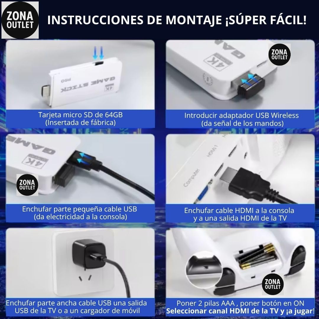 Imagen de Consola Retro PRO Versión 2026 23 Emuladores +20.000 Videojuegos 2 Mandos Inalámbricos Blancos Juegos Clásicos Tarjeta 64GB | Regalo Navidad | Videoconsola Arcade Pincho Stick HDMI TV Tele