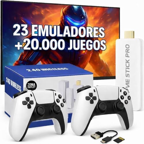 Imagen de Consola Retro PRO Versión 2026 23 Emuladores +20.000 Videojuegos 2 Mandos Inalámbricos Blancos Juegos Clásicos Tarjeta 64GB | Regalo Navidad | Videoconsola Arcade Pincho Stick HDMI TV Tele
