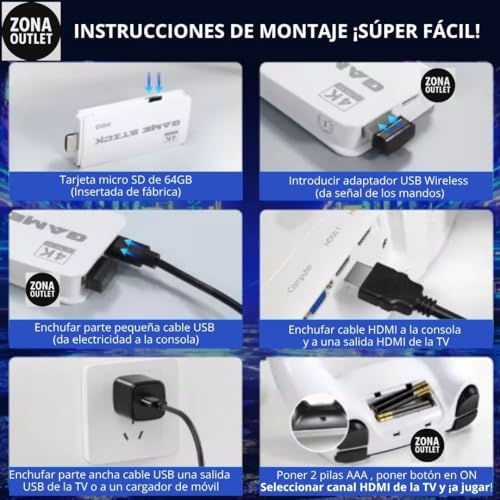 Imagen de Consola Retro PRO Versión 2026 23 Emuladores +20.000 Videojuegos 2 Mandos Inalámbricos Blancos Juegos Clásicos Tarjeta 64GB | Regalo Navidad | Videoconsola Arcade Pincho Stick HDMI TV Tele