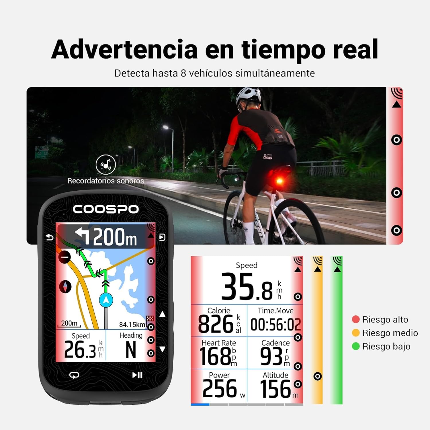 Imagen de COOSPO TR70 Luz Trasera Radar Inteligente Bicicleta, 140m Detección, Bluetooth & Ant+ Conexión Dual, 7 Modos, 40h Batería, IP67 Impermeable VTT & Carretera