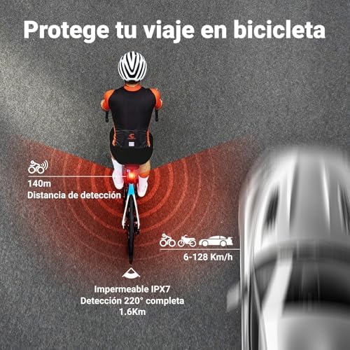 Imagen de COOSPO TR70 Luz Trasera Radar Inteligente Bicicleta, 140m Detección, Bluetooth & Ant+ Conexión Dual, 7 Modos, 40h Batería, IP67 Impermeable VTT & Carretera