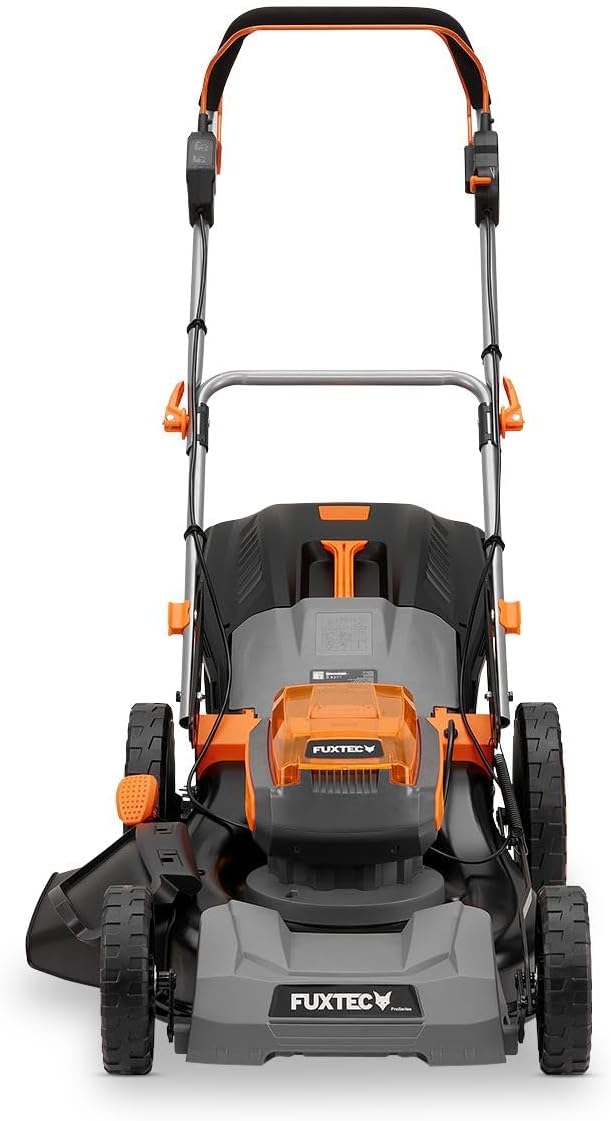 Imagen de Cortacésped inalámbrico FUXTEC 40V FX-E2RM46PROSET con tracción, 46 cm, Altura 25–100 mm, Mulching, recogedor 50 L, 2 baterías 5Ah + Cargador rápido