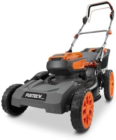 Imagen de Cortacésped inalámbrico FUXTEC 40V FX-E2RM46PROSET con tracción, 46 cm, Altura 25–100 mm, Mulching, recogedor 50 L, 2 baterías 5Ah + Cargador rápido