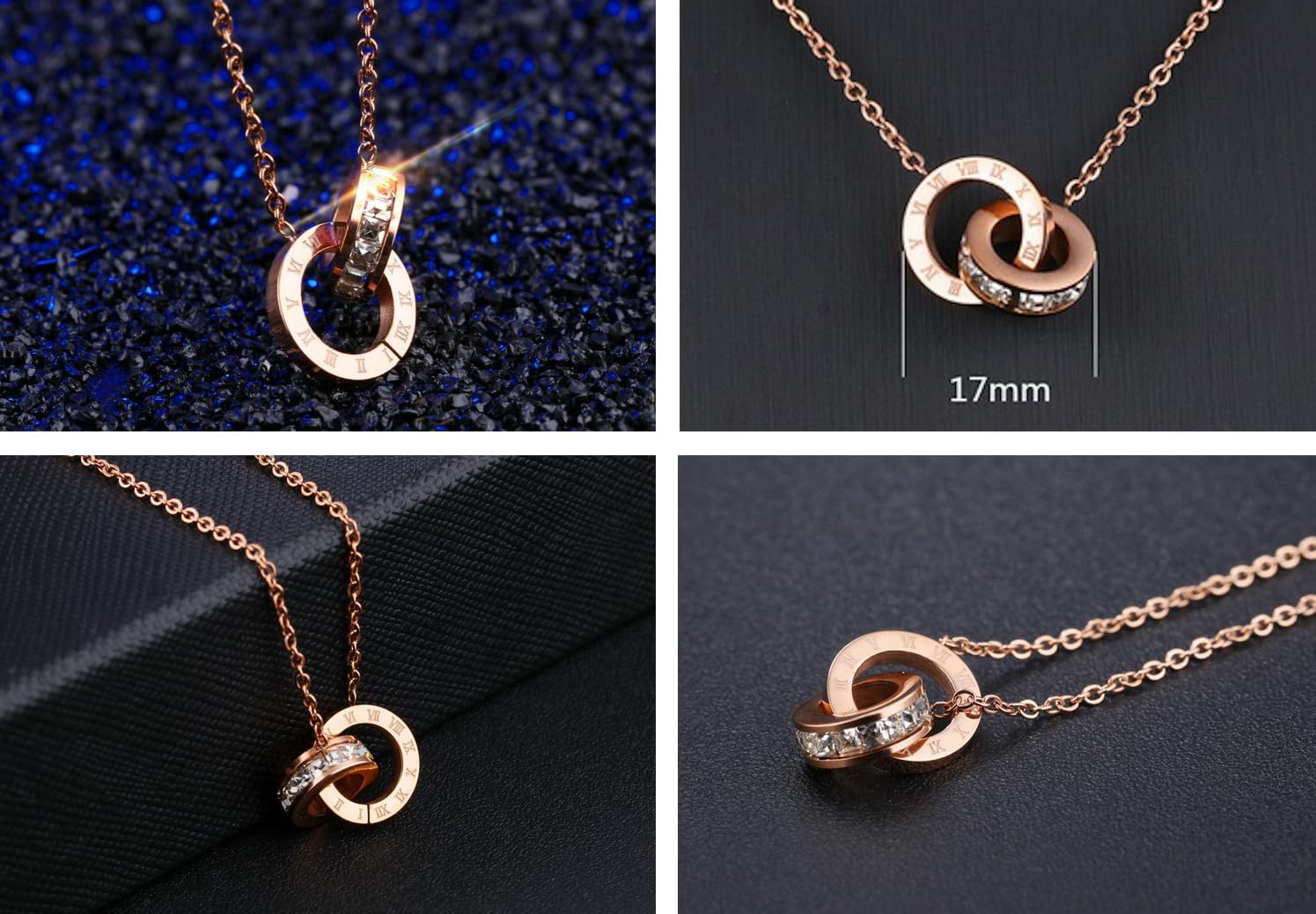 Imagen de Crystalline Azuria Mujer 18ct Chapado en Oro Rosa Blanco Cristales Redondo Juego de joyas Collar con Colgante 45 cm Pendientes para Mujer y Niña