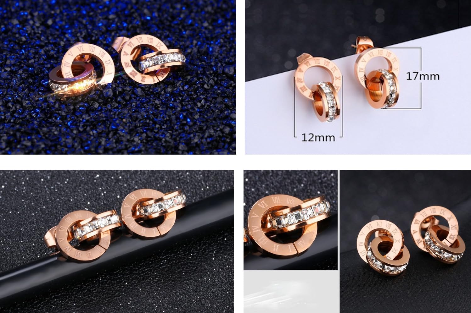 Imagen de Crystalline Azuria Mujer 18ct Chapado en Oro Rosa Blanco Cristales Redondo Juego de joyas Collar con Colgante 45 cm Pendientes para Mujer y Niña