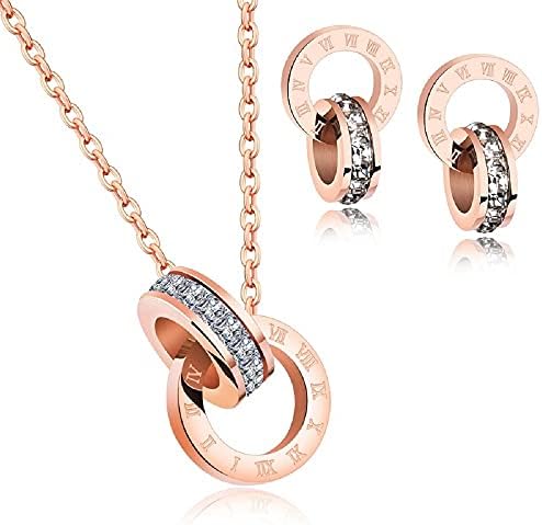 Imagen de Crystalline Azuria Mujer 18ct Chapado en Oro Rosa Blanco Cristales Redondo Juego de joyas Collar con Colgante 45 cm Pendientes para Mujer y Niña