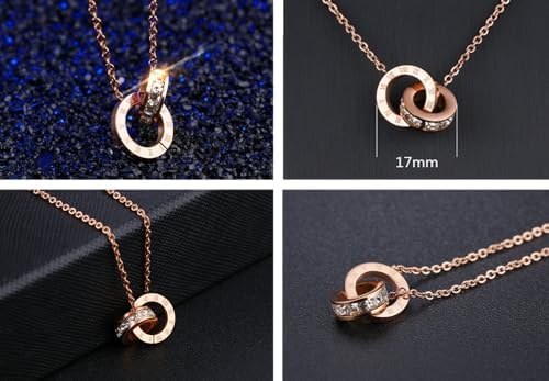Imagen de Crystalline Azuria Mujer 18ct Chapado en Oro Rosa Blanco Cristales Redondo Juego de joyas Collar con Colgante 45 cm Pendientes para Mujer y Niña